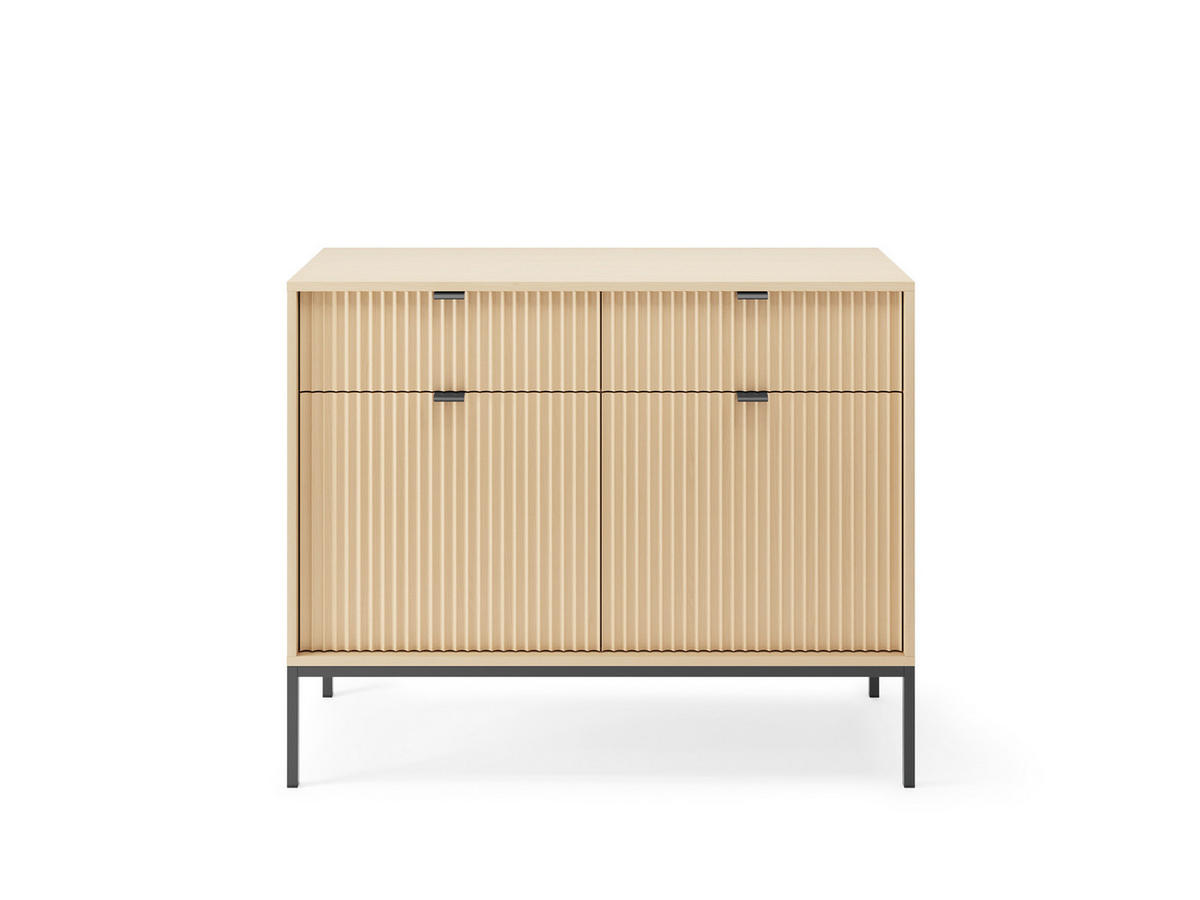 MODERNE Geriffelte Kommode KIOTO K2D2SZ (Eiche Vicenza, Schwarzes Gestell, Soft-Close Türen) - Eichefarben/Schwarz, Holz/Holzwerkstoff (104/83/39cm) - Ravio