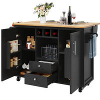 KÜCHENINSEL 137,9/73/92,2 cm schwarz aus MDF/Metall mit Klapptisch - Schwarz, Holzwerkstoff (137.9/92/73cm) - OKWISH