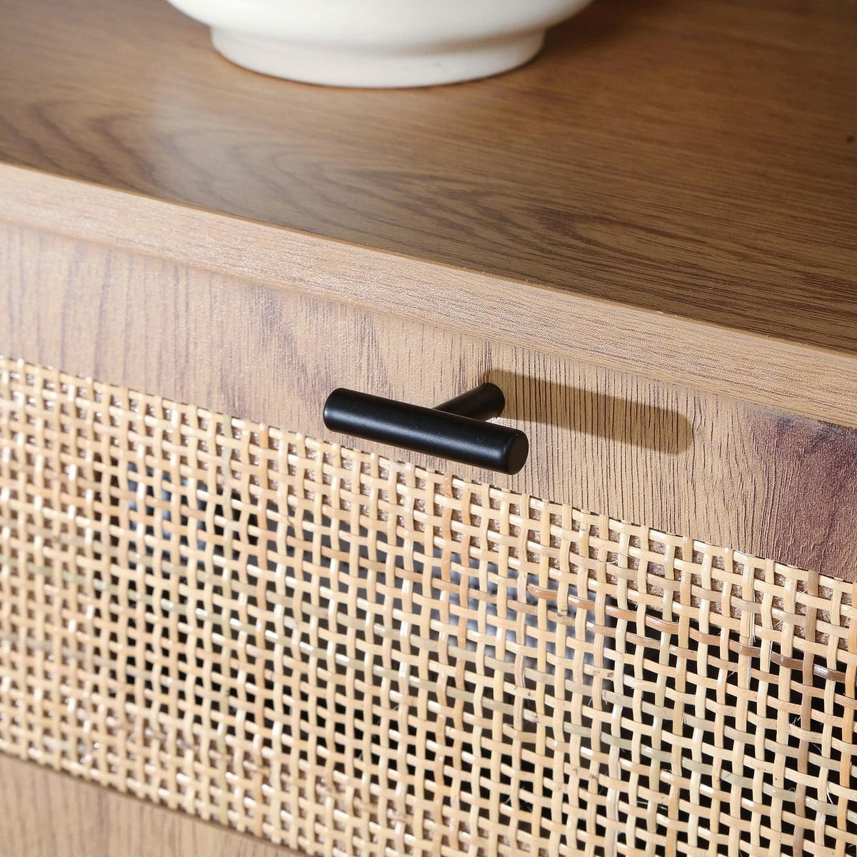 ECK-TV-MÖBEL 1 tür mit rattan-geflecht jaya 30/45/100 cm - Eschefarben, Holzwerkstoff (100/45/36cm) - Calicosy