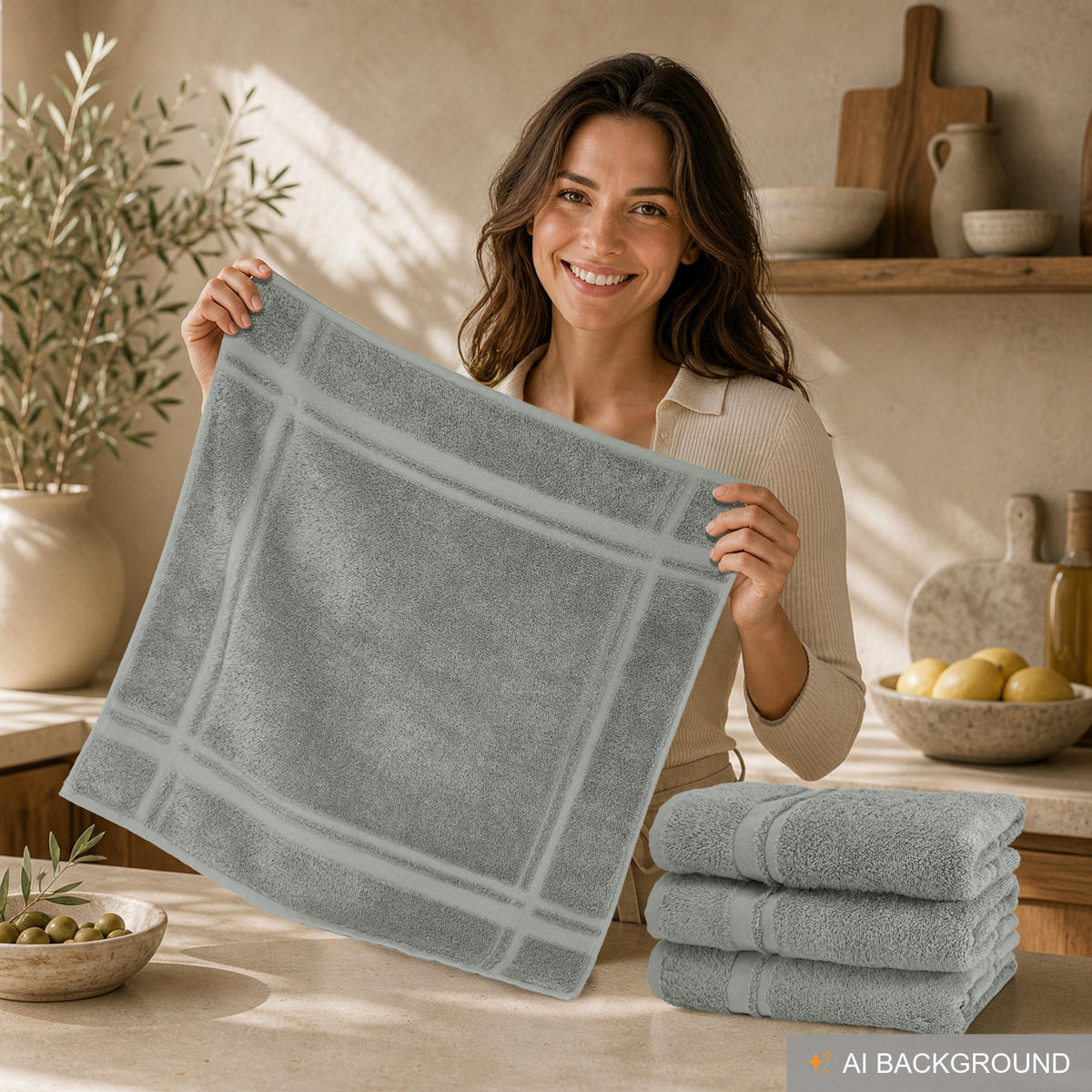 FROTTEE Küchenhandtücher 50x50 cm, 4er Set, Stein Grau - Grau, Textil (50/50cm) - Lashuma