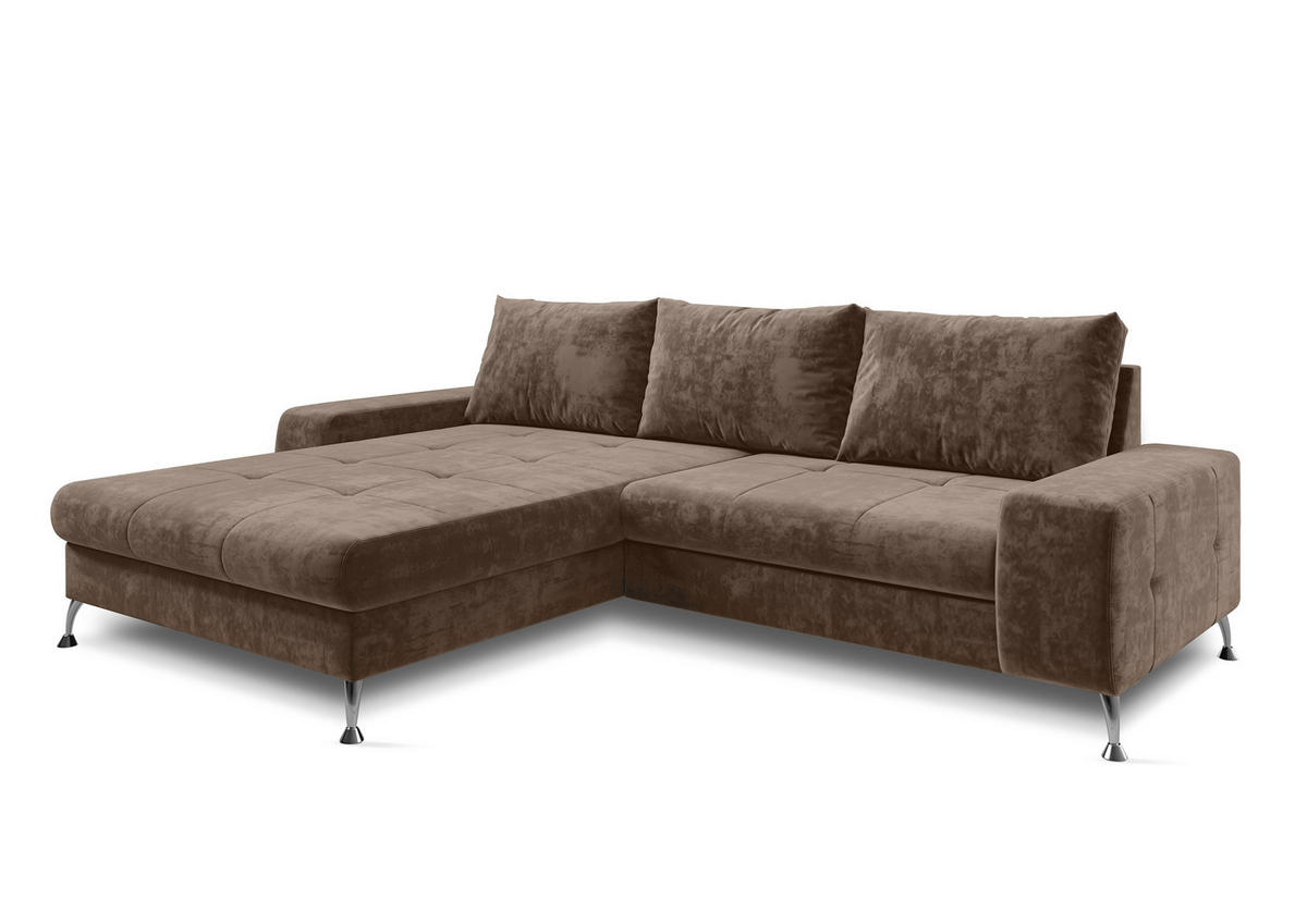 ECKSOFA L Form Artemia Hellbraun Samt 275/210/81 cm – modernes Sofa fürs Wohnzimmer L - Silberfarben/Hellgrau, Textil/Metall (210/275cm) - AX Living