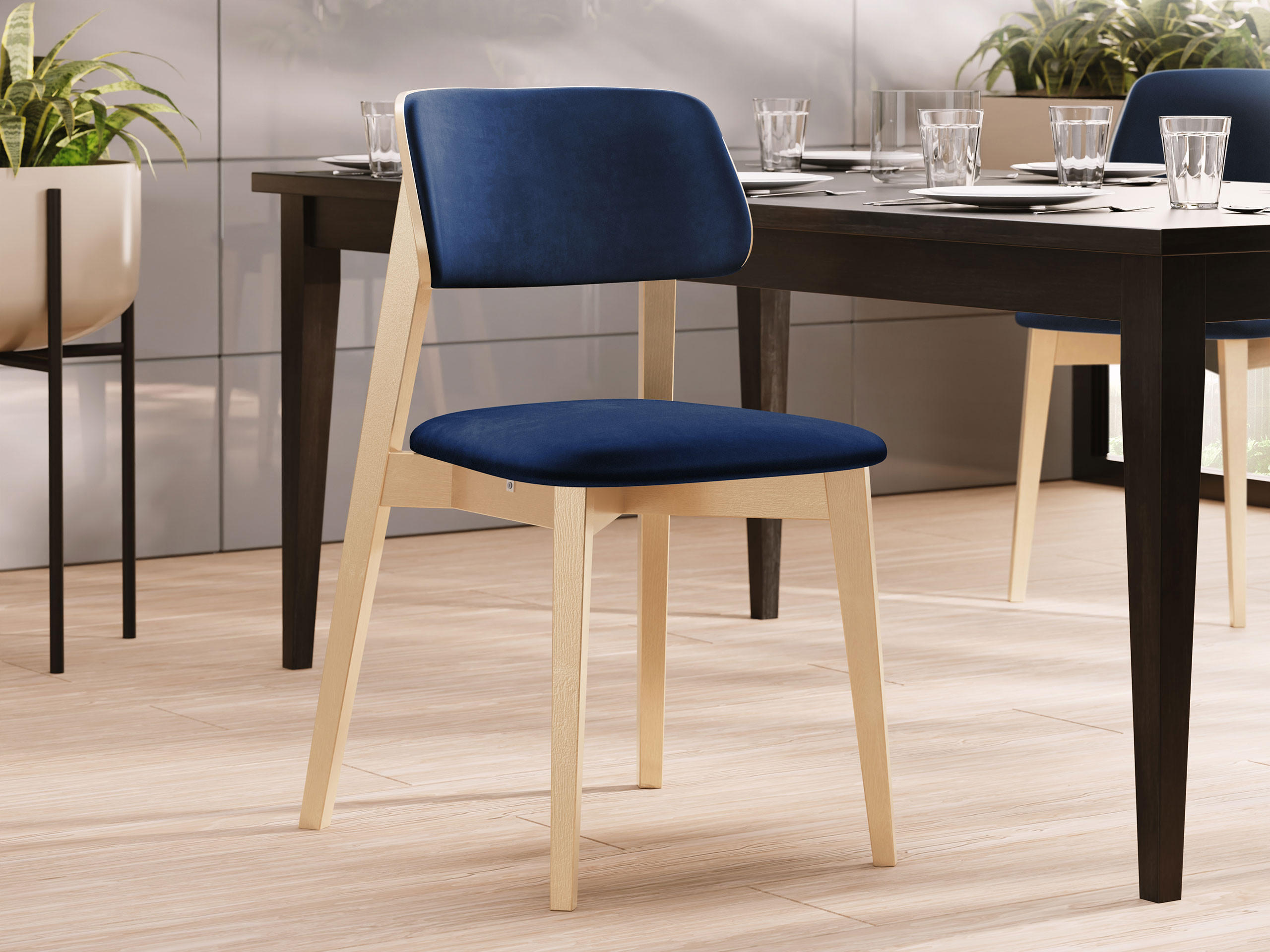 WOHNZIMMER STUHL KT63/C, Holzfarbe: Buche - Blau/Buchefarben, Holz/Textil (47/80/49cm) - MIRJAN24