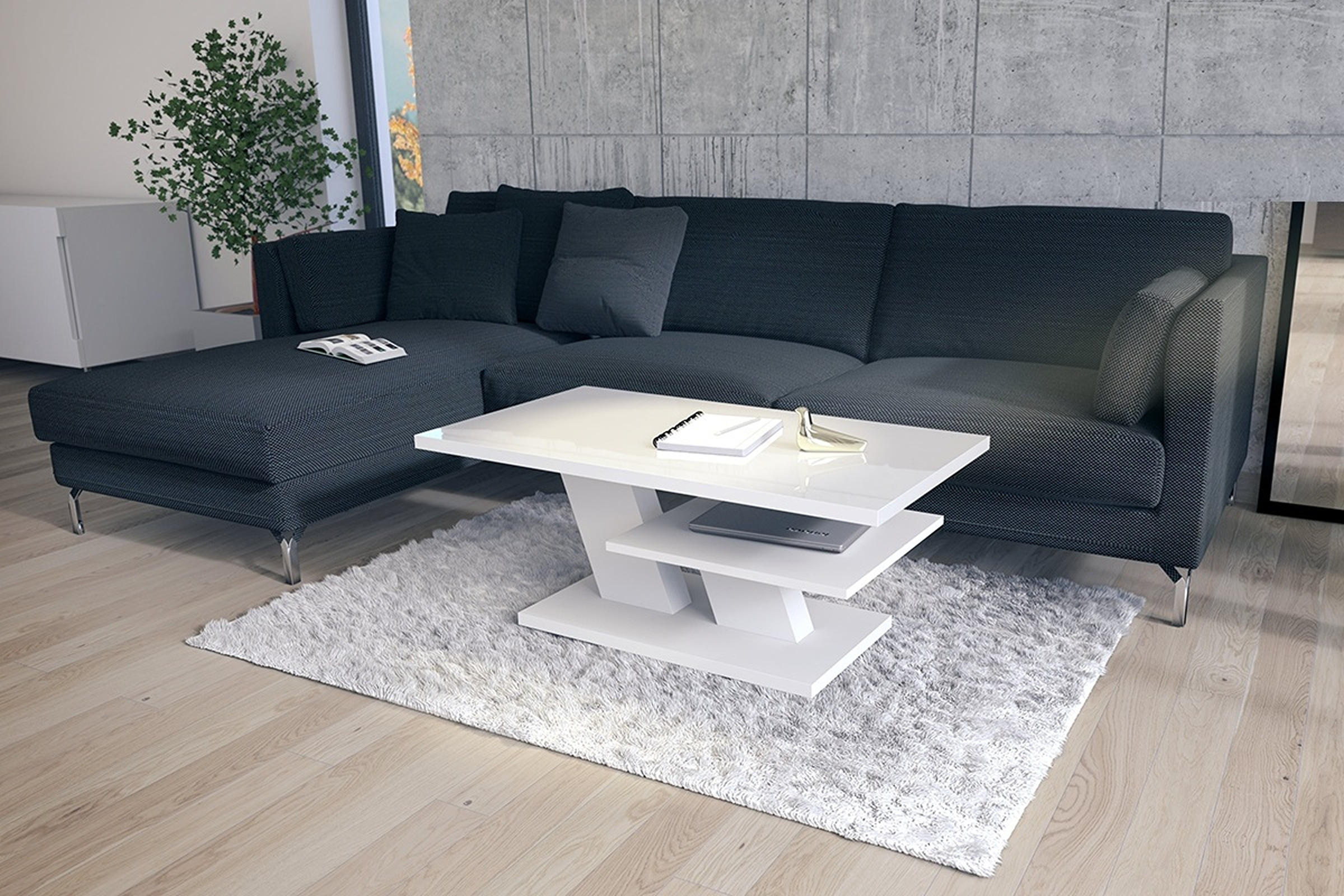 COUCHTISCH rechteckig Weiß Hochglanz mit Ablage - Weiß Hochglanz, Holzwerkstoff (60/110/45cm) - designimpex
