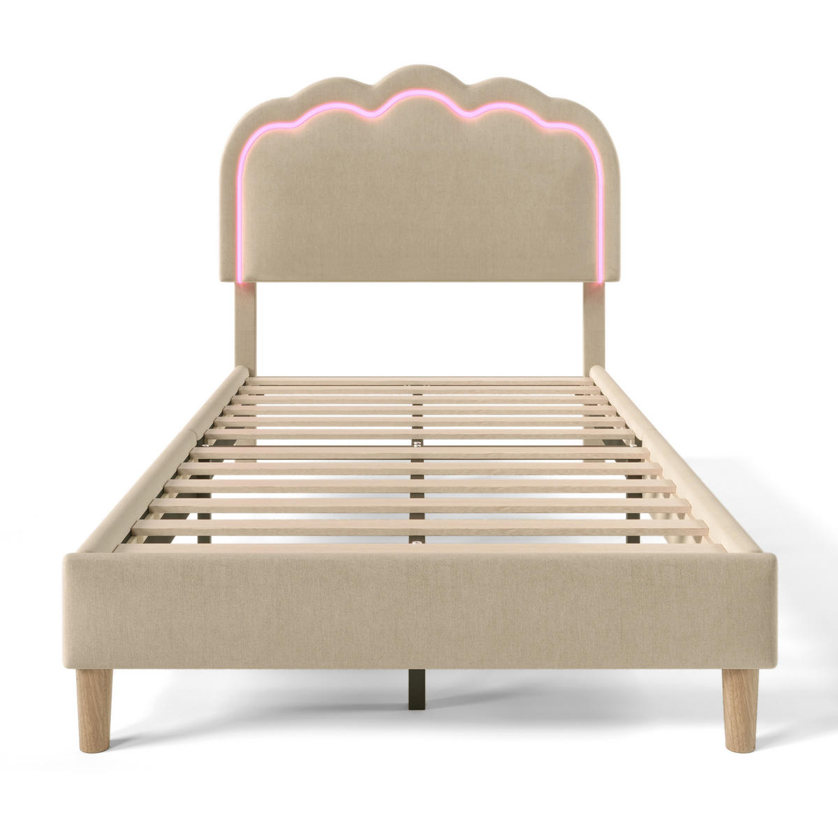 POLSTERBETT aus Leinen 90x200 cm in Beige mit LED & verstellbarem Kopfteil - Beige, Textil (90/200cm) - Modfu