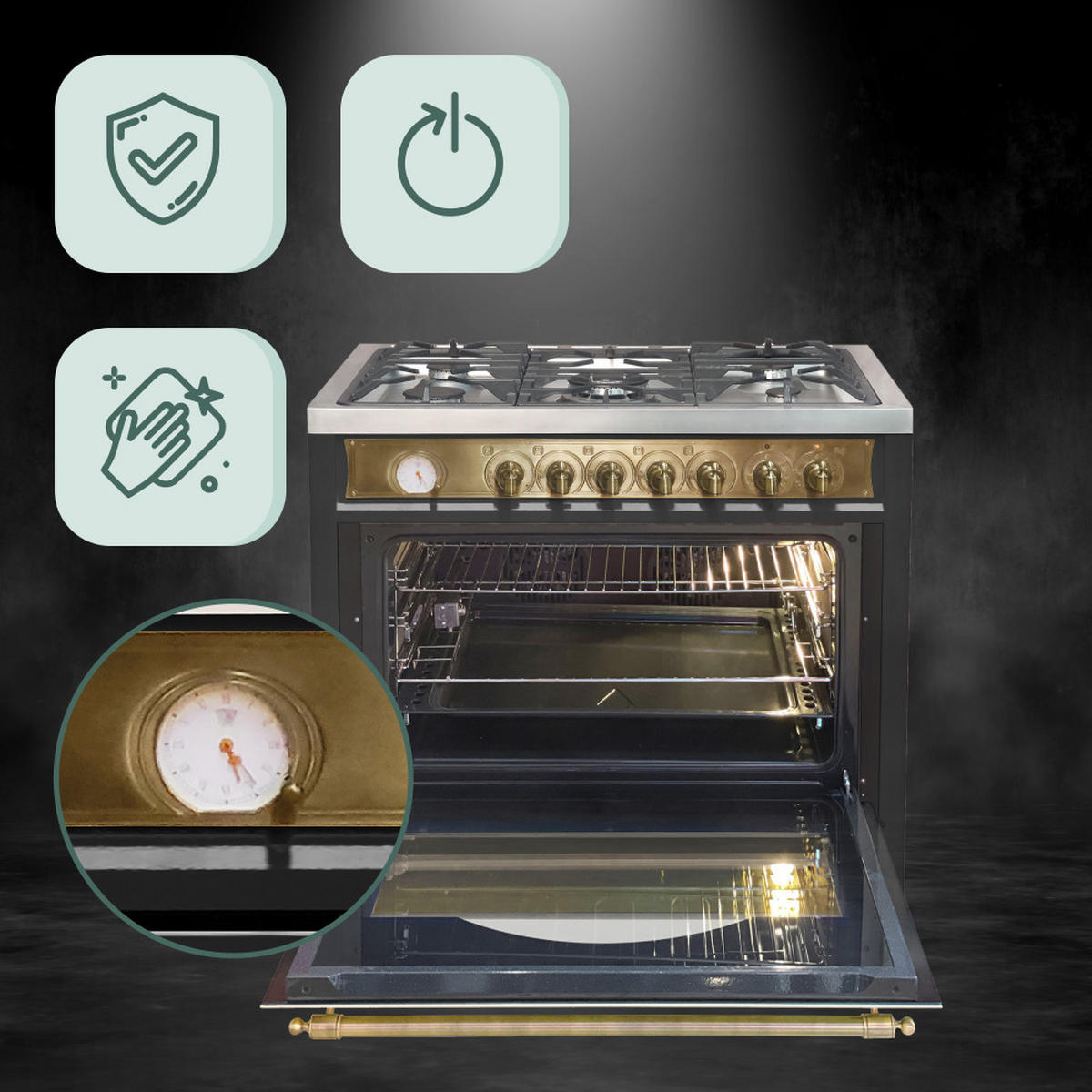 GAS-ELEKTRO-STANDHERD HGE 93555 Em Schwarz 90 cm - Schwarz, Metall (90/90/60cm) - Kaiser Küchengeräte