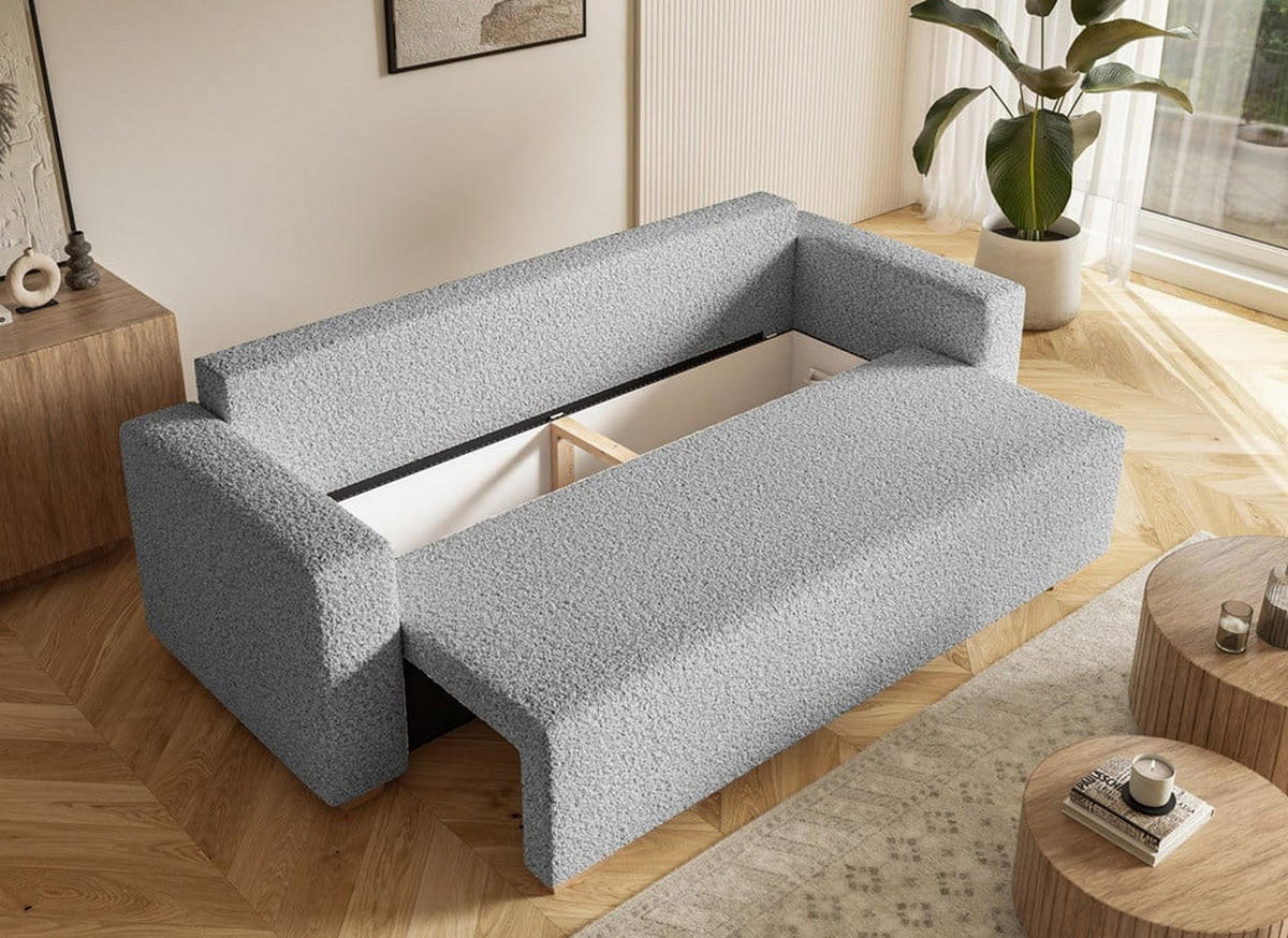SCHLAFSOFA SOFIA, Sofa mit Schlaffunktion und Bettkasten, Farbe: Grau, Bouclé-Stoff - Grau, Textil (236/92/85cm) - Sepro Meble