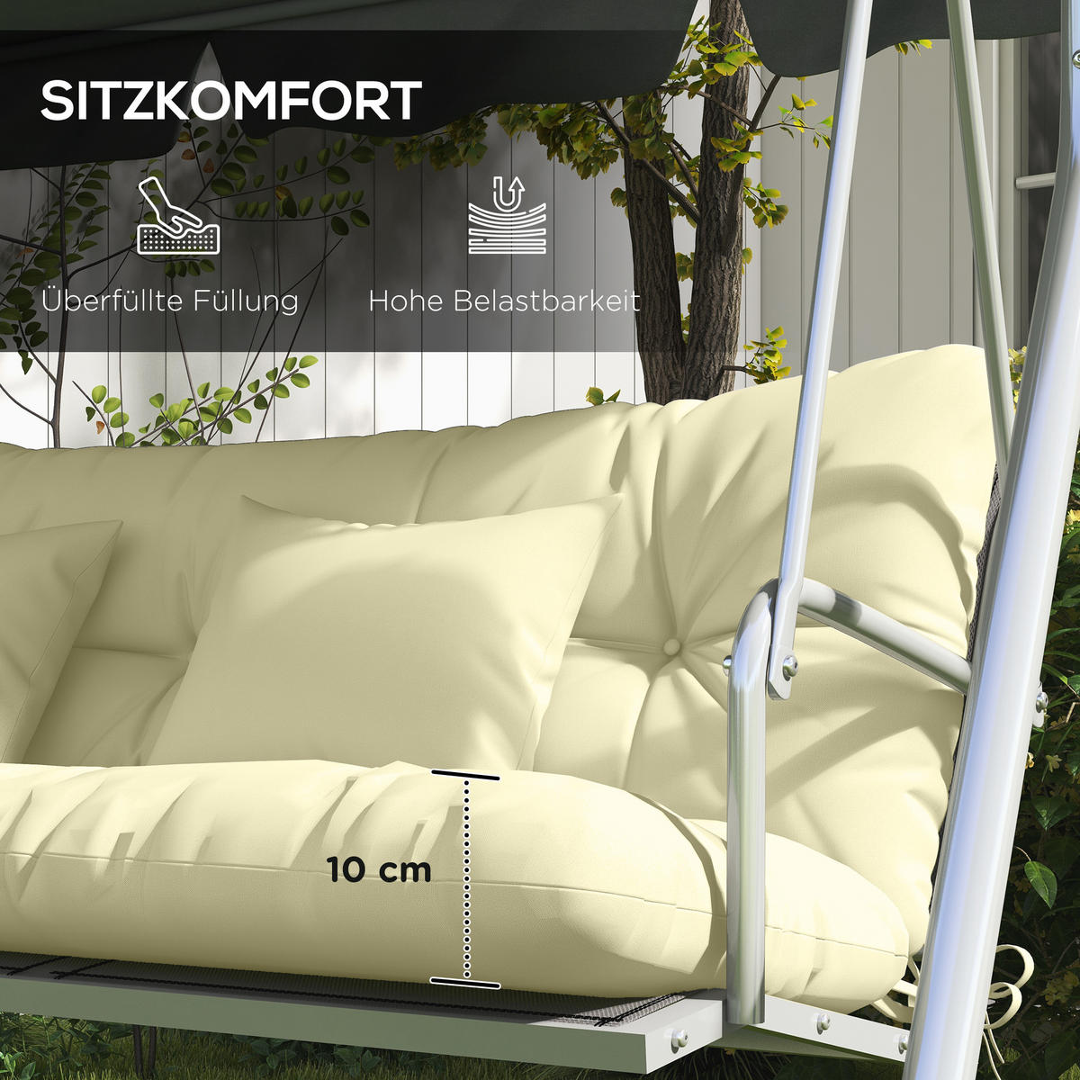 SADA 4 sedacích polštářů z polyesteru a bavlny PP, krémově bílá - krémová, textil (50/12/150cm) - Outsunny