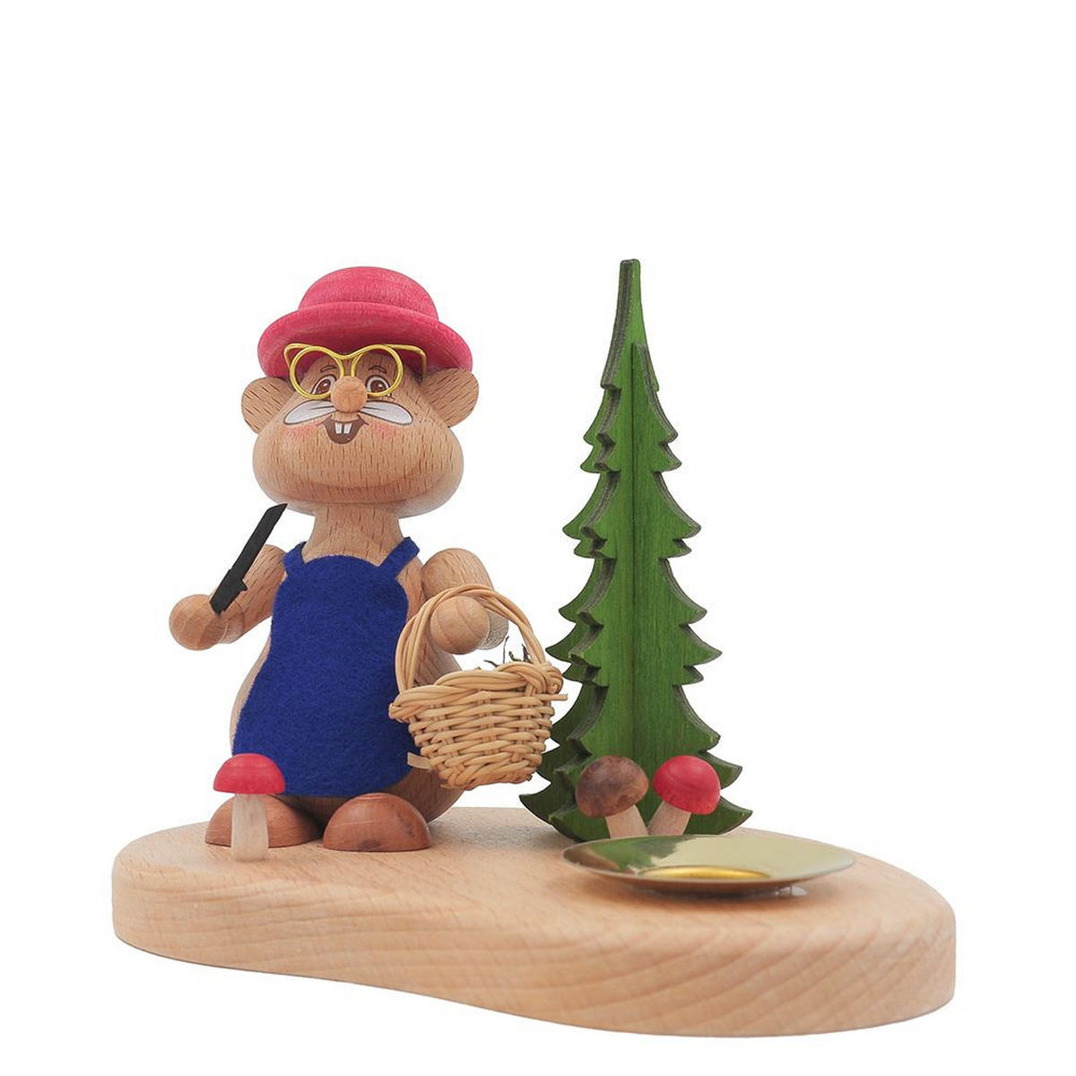 HOLZFIGUR Hamster Pilzsammler mit Kerzenhalter 11 cm - Multicolor, Metall (14/1/0.1cm)