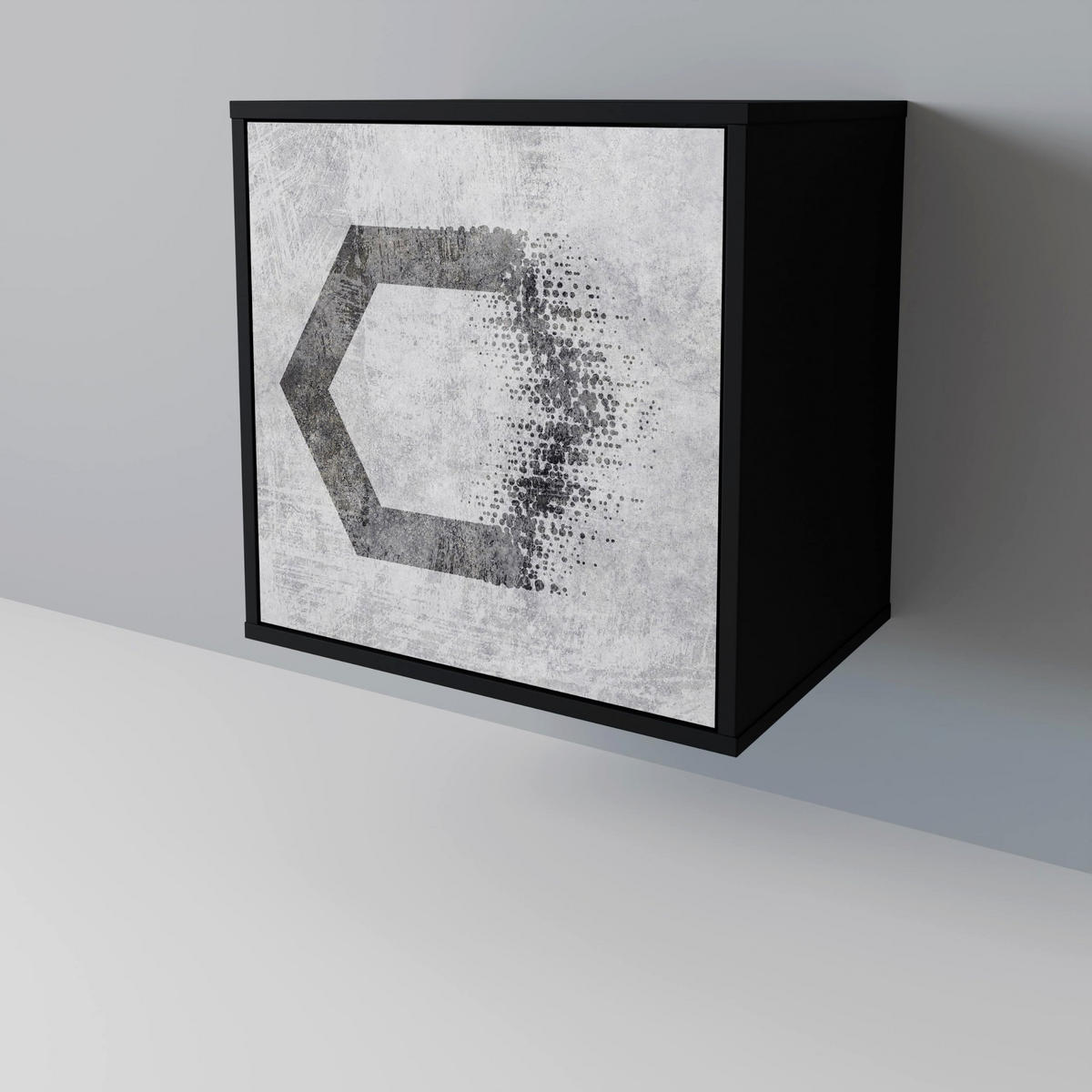 SIDEBOARD HEXAGONAL FIGURES, Schwarz, 57,5x42x75,5 cm, Goldfarbene Metallfüße - Goldfarben/Multicolor, Holzwerkstoff/Metall (57.5/75.5/42cm) - SpaceRebels