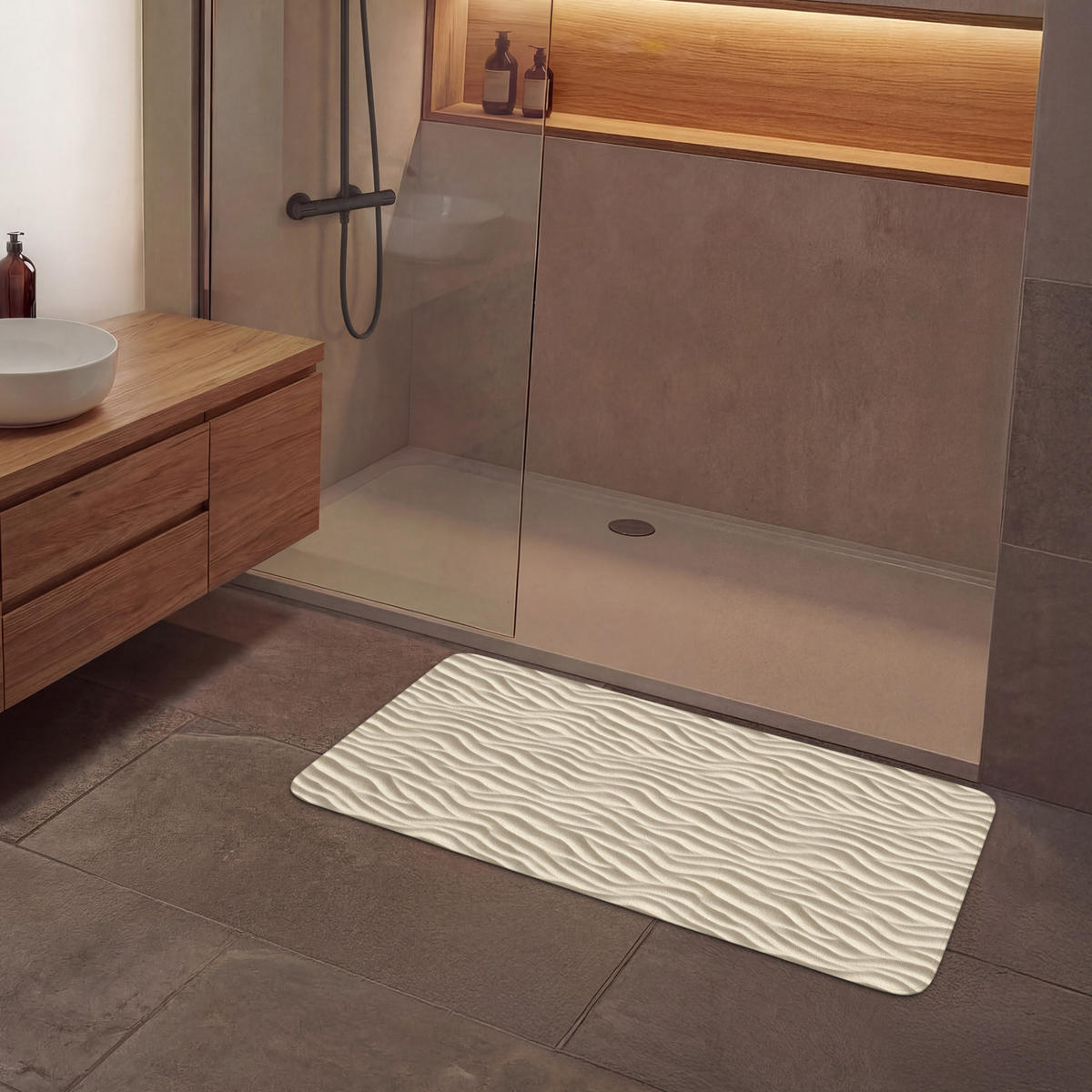 KÚPEĽŇOVÁ PREDLOŽKA Piesok - Vlny - Béžová 120x60 cm - béžová, textil/plast (120/60cm) - OnlyWow