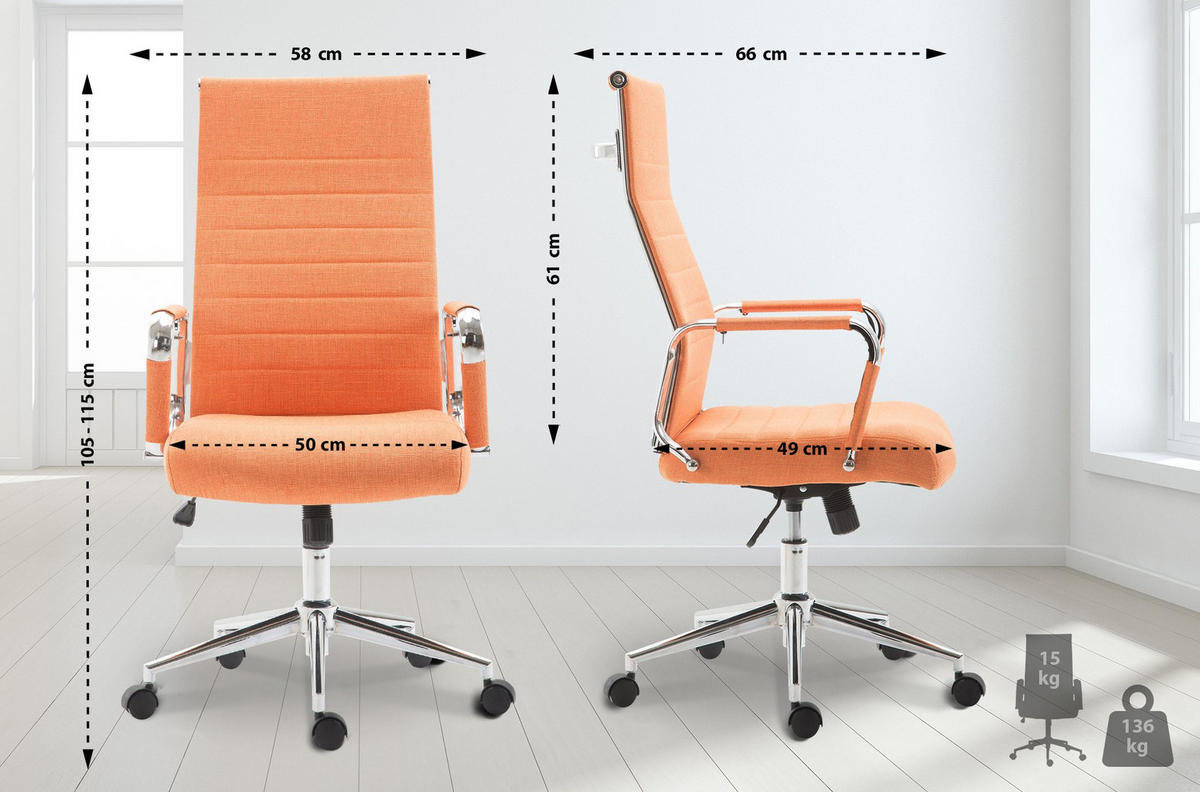 DREHSTUHL Stoff orange - Chromfarben/Orange, Textil/Metall (58/105/66cm) - CLP