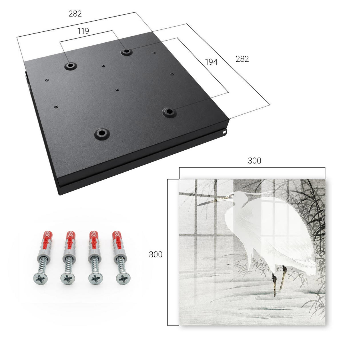 SCHLÜSSELBOX Schwarz 30x30 cm- Türöffnung nach rechts - Reiher - Weiß, Metall (30/30/5cm) - TULUP
