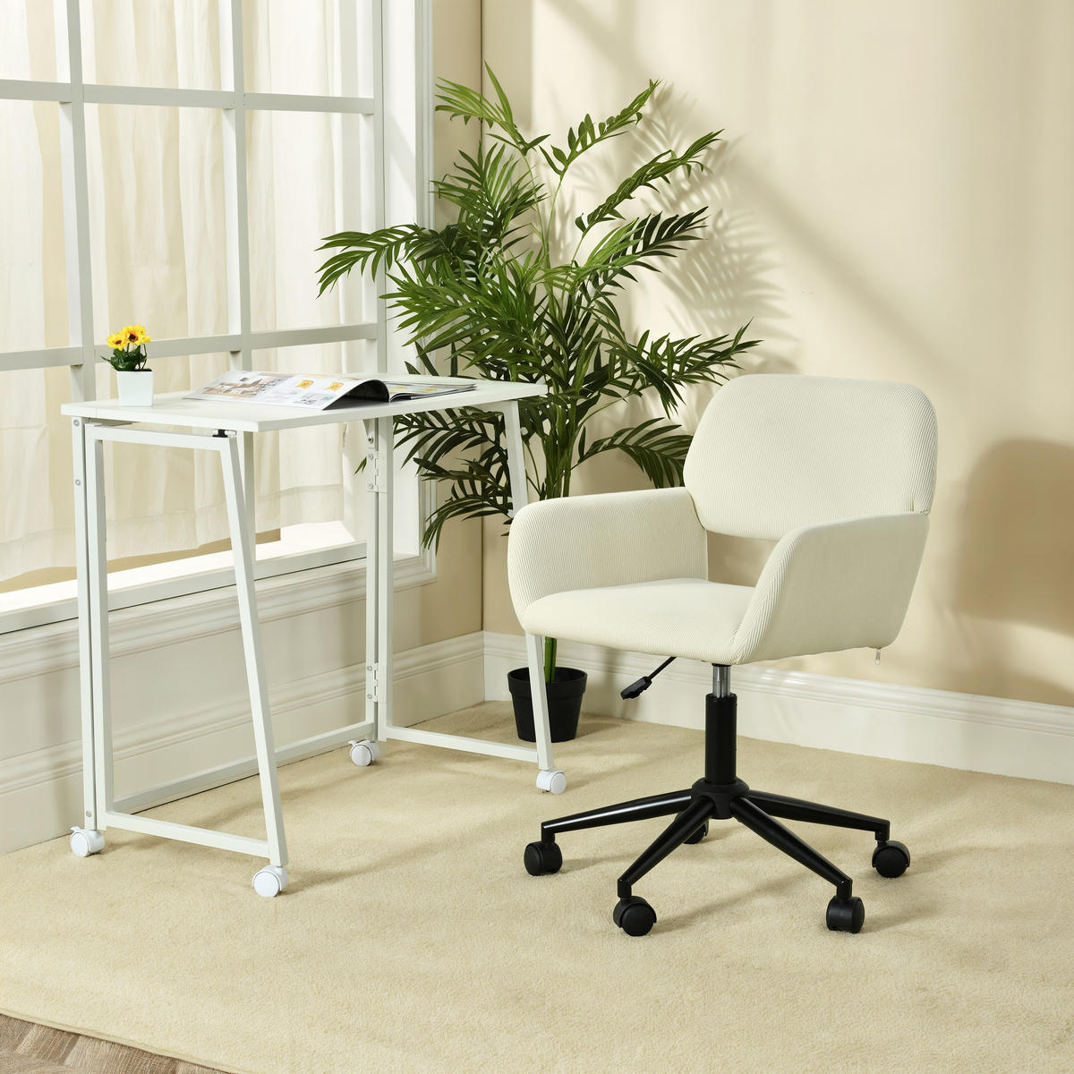 BÜROSTUHL in Cord-Samt, Beige - Beige, Metall (39/86/43cm) - Meubles Cosy