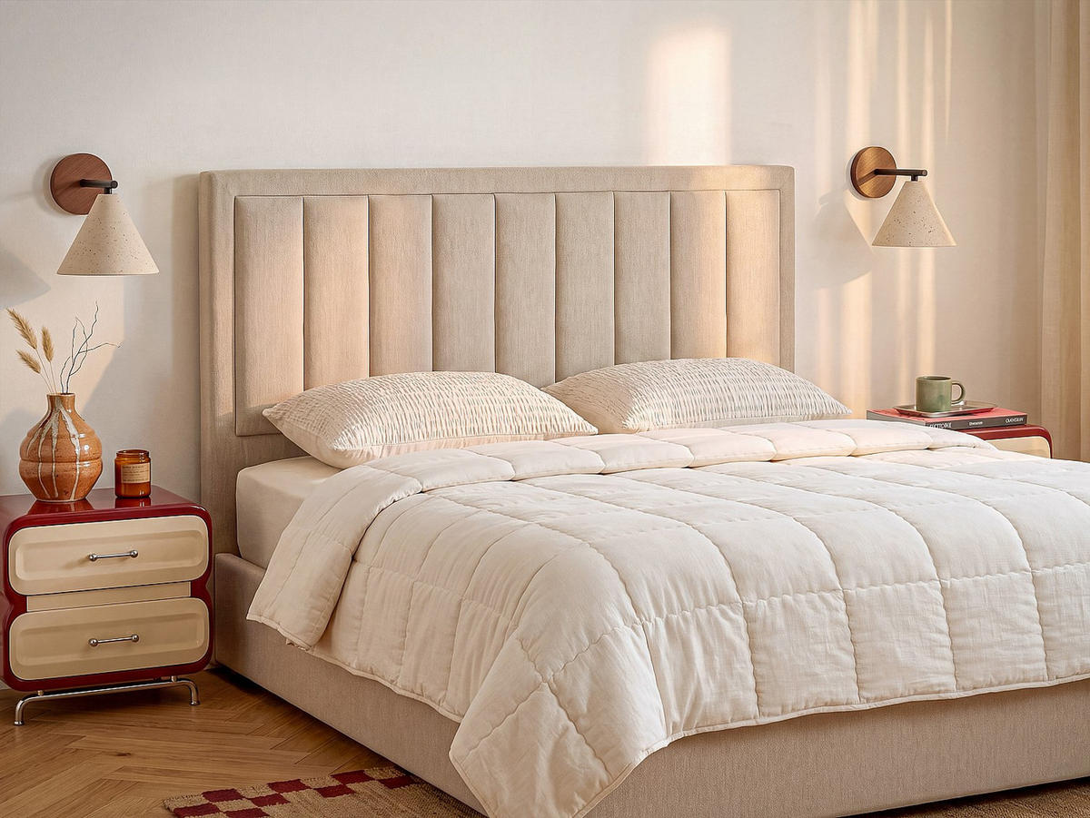 BETTKOPFTEIL - 2 Personen - stoff - beige Rivadio - Beige, Textil (190/110/8cm) - Vente-Unique
