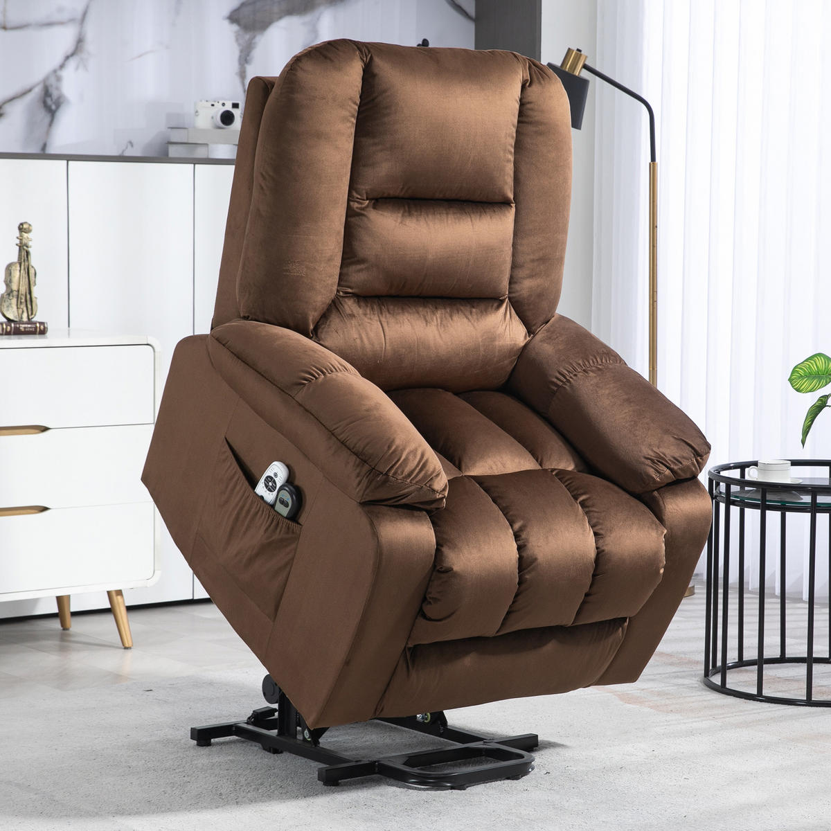 RELAXSESSEL, Brauner Samt, Liege- & Massagefunktion, Heizung, Entspannungssessel - Multicolor, Holzwerkstoff (85/107/94cm) - FORIOUS