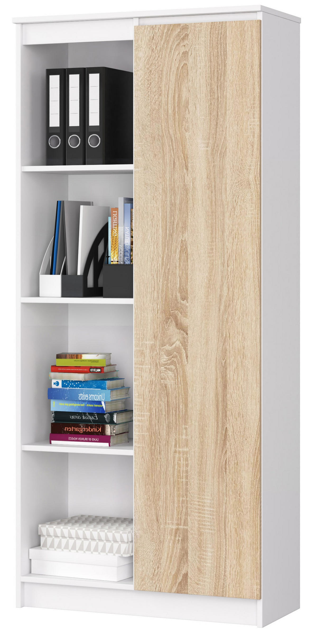 STANDREGAL Weiß, Eiche Sonoma 180/80/35 - Weiß, Holzwerkstoff (80/180/35cm) - RAUMHIRSCH FURNITURE