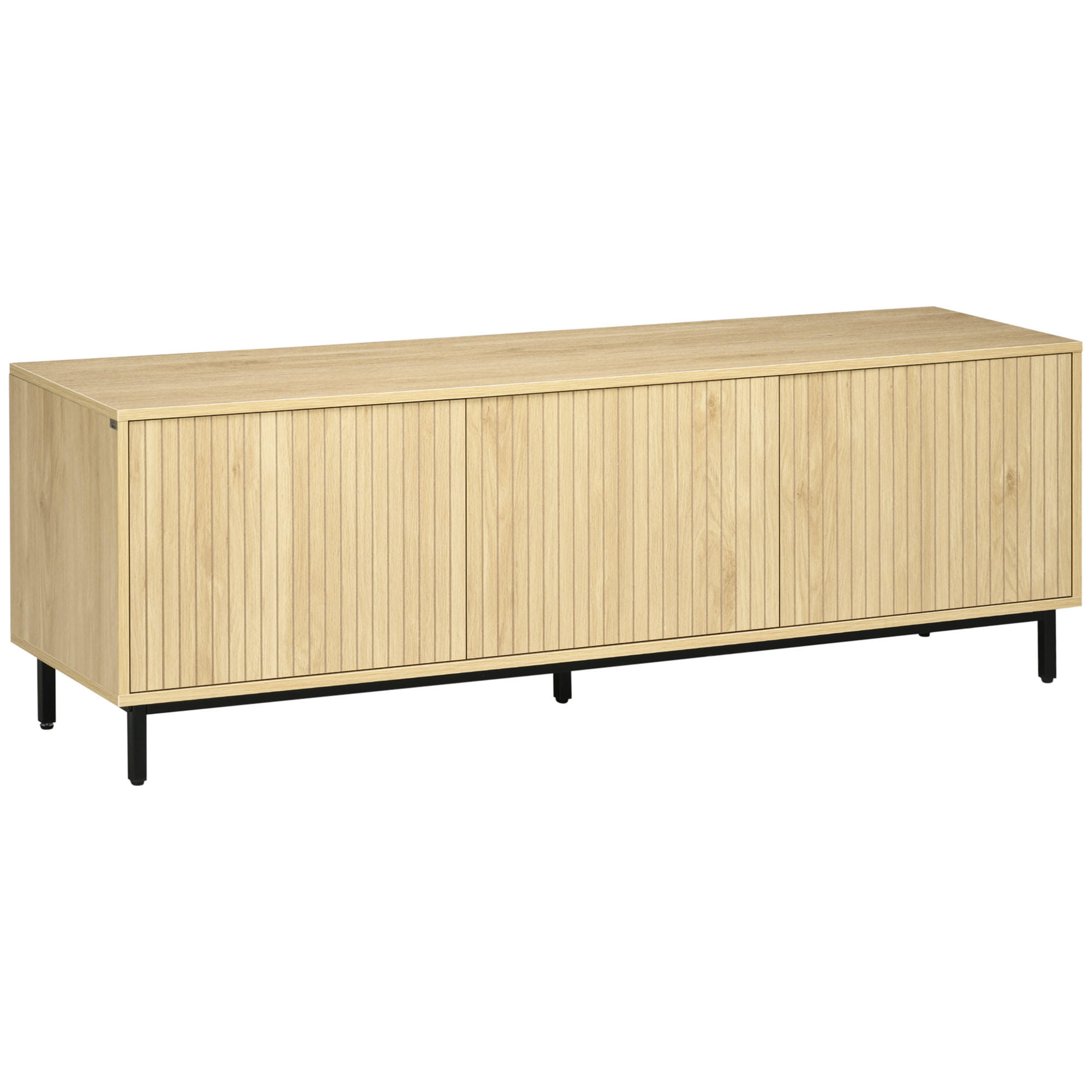 LOWBOARD Naturfarben 150/40/51 cm, 3 Türen, geriffelte Fronten, Push-to-Open - Naturfarben, Holzwerkstoff (150/51/40cm) - PANGIVO
