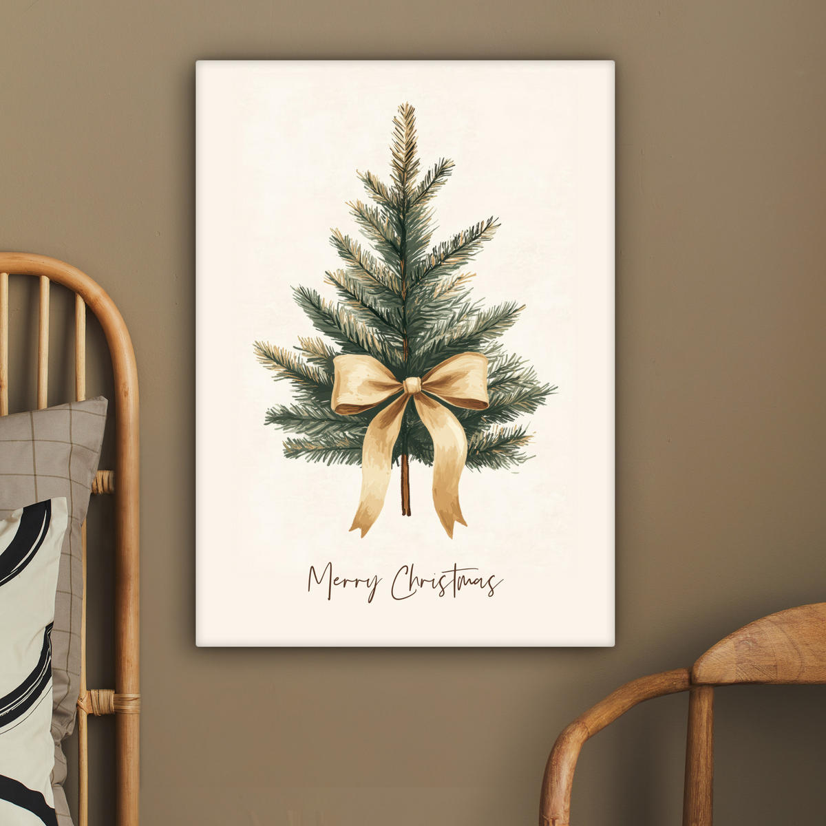 LEINWANDBILD Weihnachtsbaum - Weihnachten - Frohe Weihnachten - Beige 60x80 cm - Sandfarben, Textil (60/80cm) - MuchoWow