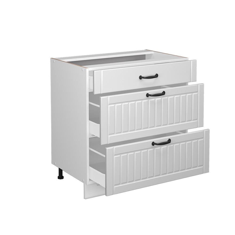 KÜCHENUNTERSCHRANK Fame-Line Weiß Landhaus 80 cm mit 3 Schubladen ohne AP - Creme/Weiß, Holzwerkstoff (80/82/51.6cm) - Vicco