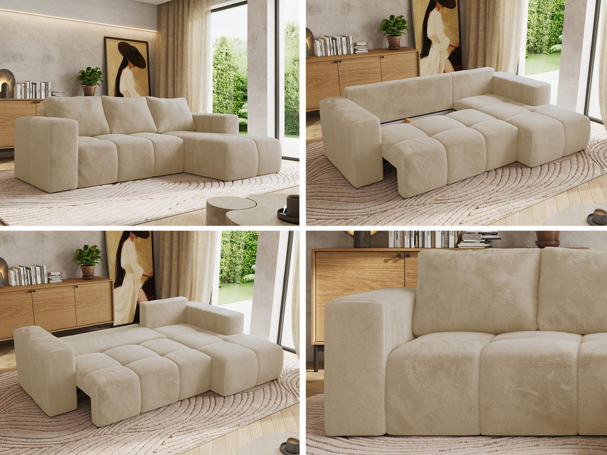 ROHOVÁ SEDAČKA MONIVA L Krémová Plyš - pravá strana - čierna/krémová, textil/plast (266/164cm) - MKS