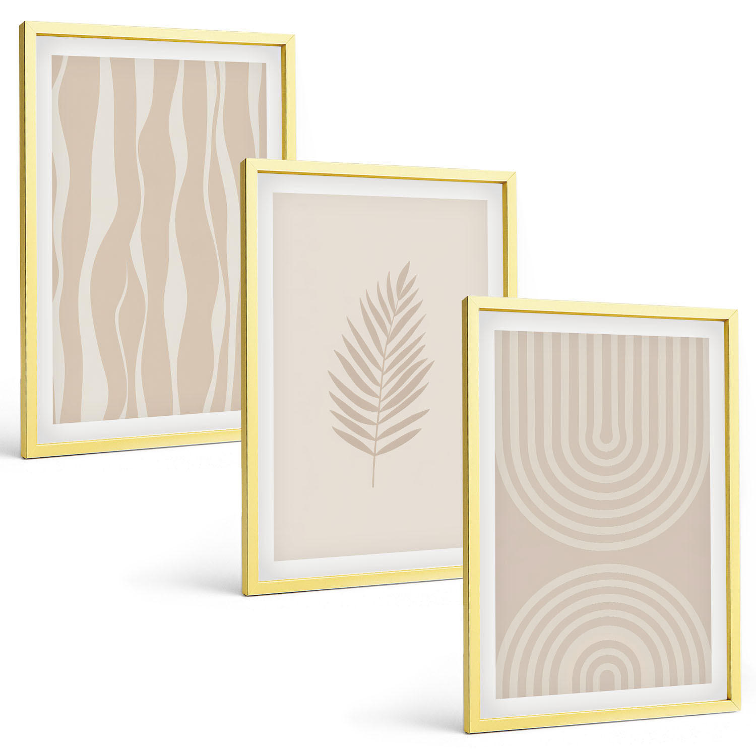 BILDER SET 3er Set - 40x60 cm Goldrahmen - Beige Pflanzenmuster - Goldfarben, Kunststoff (40/60cm) - TULUP