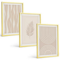 BILDER SET 3er Set - 40x60 cm Goldrahmen - Beige Pflanzenmuster - Goldfarben, Kunststoff (40/60cm) - TULUP