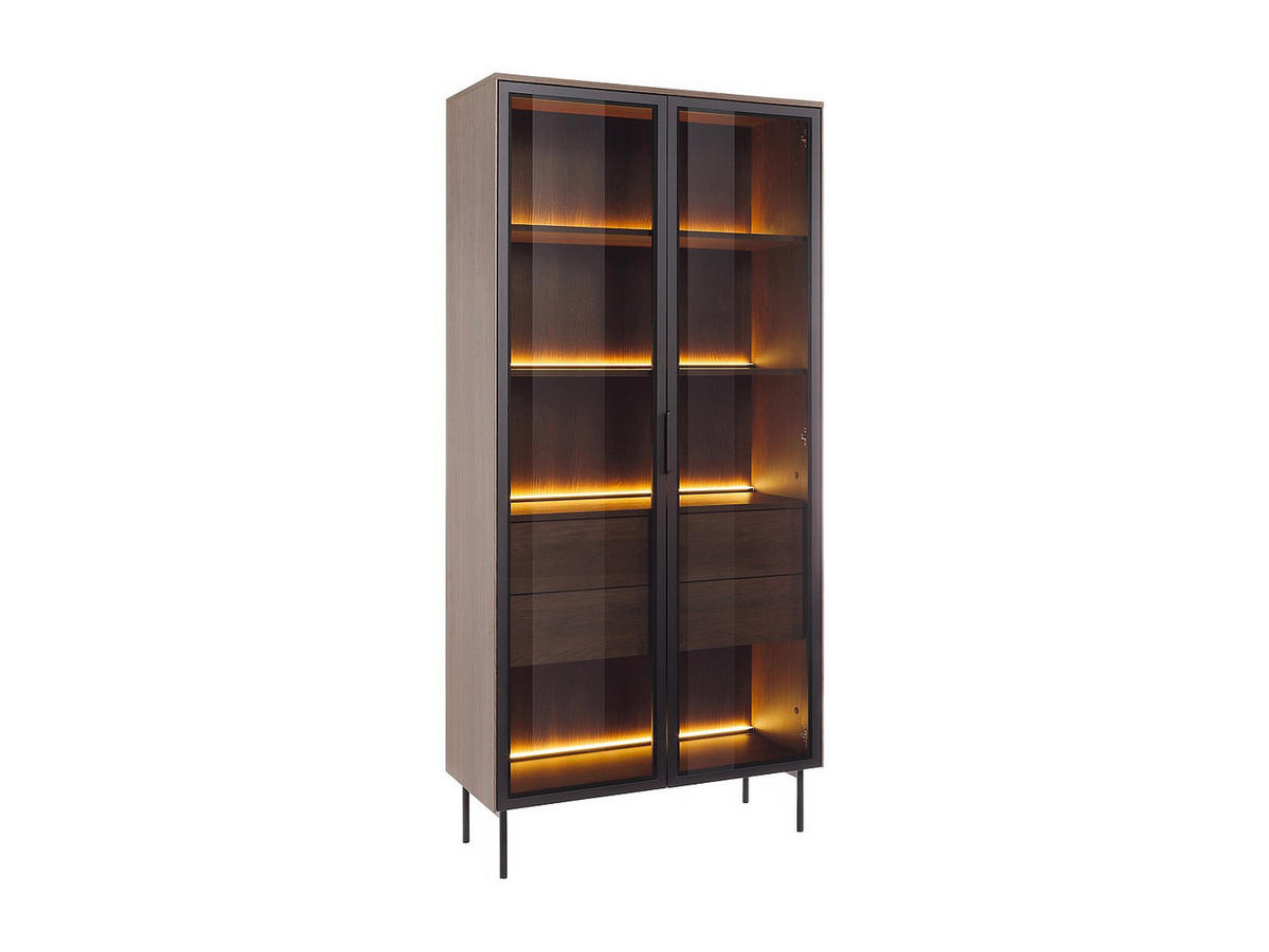 VITRINENSCHRANK - 91.5 x 39.3 - holz - schwarz, naturfarben dunkel Fogleri - Schwarz/Naturfarben, Holz (91.5/194.6/39.3cm) - Vente-Unique