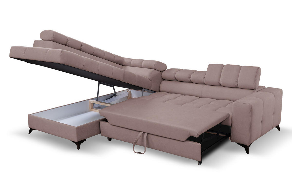 ECKSOFA Andrea L-Form mit verstellbaren Kopfstützen Schlaffunktion Bettkasten 267 cm links rosa - Rosa, Kunststoff (106/267cm) - Margaret Hadas24