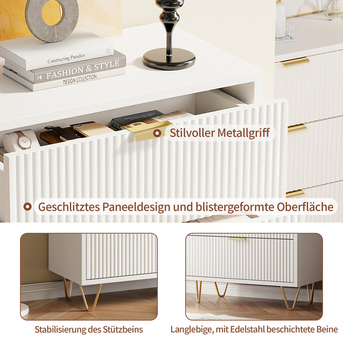 KOMMODE mit Schublanden, 60 x 34 x 91 cm,Schrank mit 4 Schubladen Weiß - Weiß, Holz (34/91/60cm)