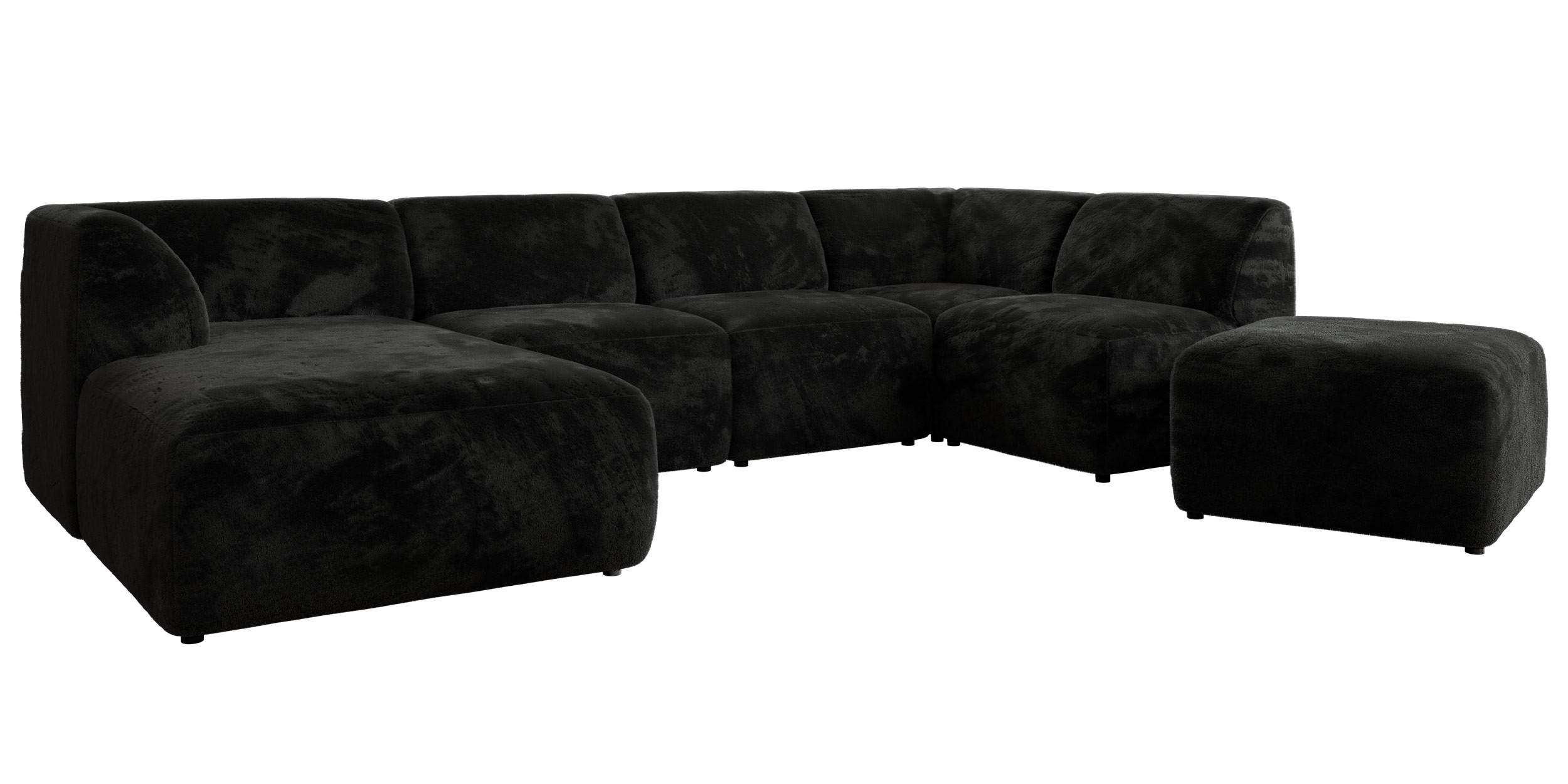 WOHNLANDSCHAFT MODARO U 6M - Schwarz Plüsch - Links - Schwarz, Textil (180/78/345cm) - MKS