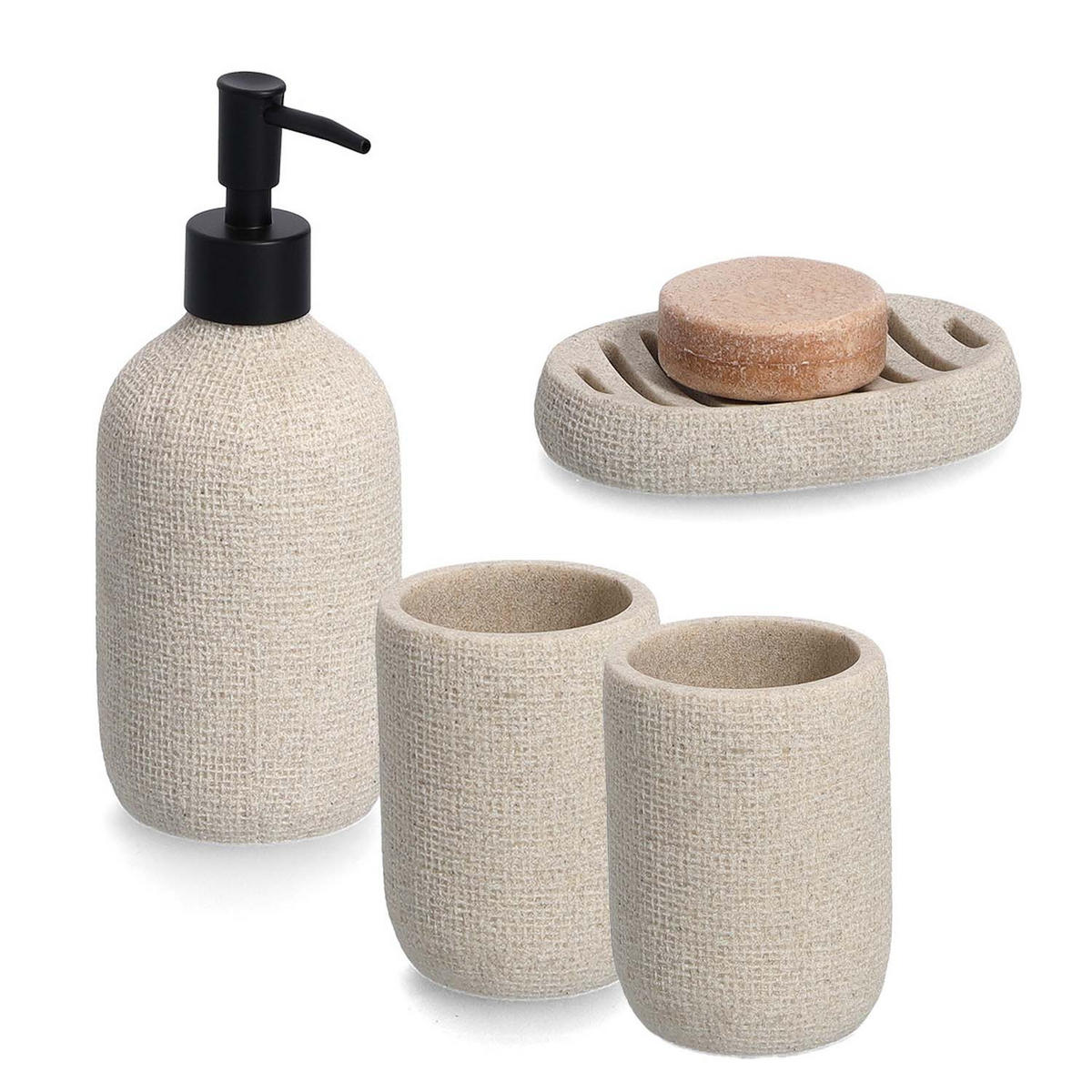BADACCESSOIRES Natural - Beige, 4-teiliges Set - Beige, Stein (8/19.8/8cm) - Zeller Present