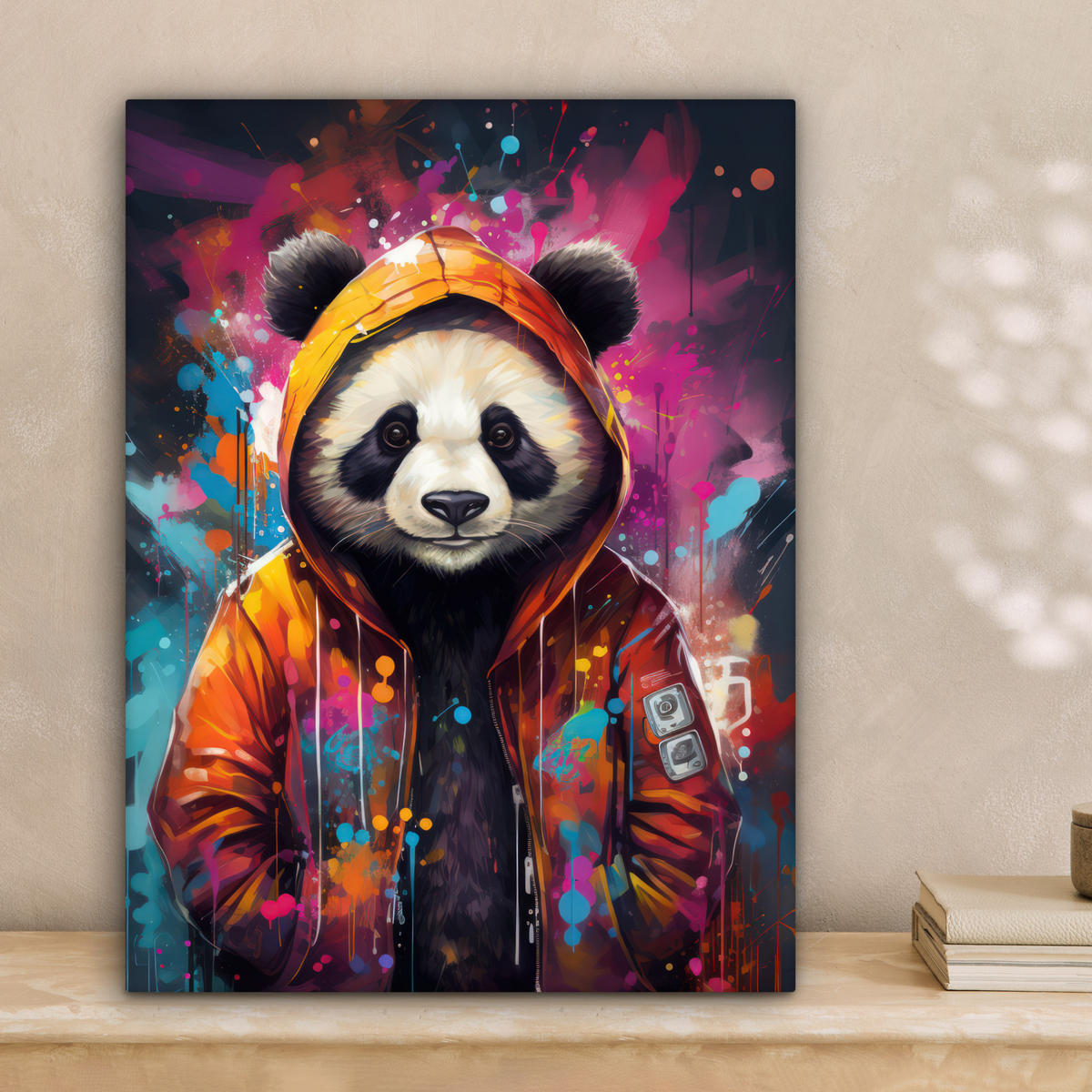 LEINWANDBILD Panda - Jacke - Graffiti - Orange 30x40 cm - Orange, Textil (30/40cm) - MuchoWow