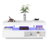 COUCHTISCH 95/50/42,5 cm in Weiß Hochglanz mit LED-Beleuchtung und 2 Schubladen - Weiß, Holzwerkstoff (90/50/42.5cm) - Flora Grace