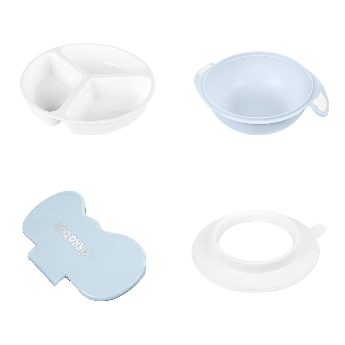 KINDERGESCHIRR 4in1 Schüssel-Set blau Deckel, Griffe, rutschfest, Saugknöpfe, 700ml, 700 ml, ab 6 Monate - Blau, Kunststoff (14/19/8cm) - Kikka boo