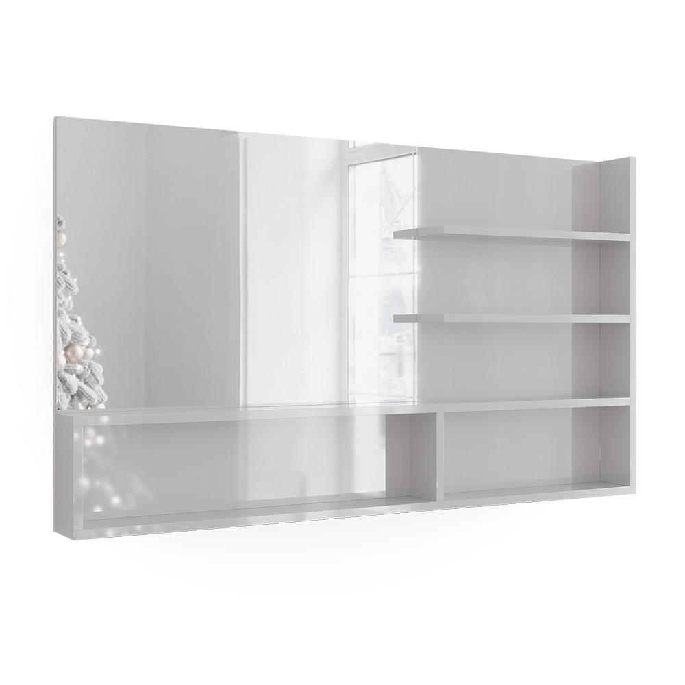 SPIEGELREGAL Weiß Hochglanz 119.8 x 70 cm mit offenen Fächern - Weiß Hochglanz, Holzwerkstoff (119.8/70/11cm) - Vicco