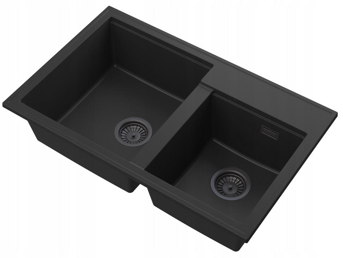 GRANITSPÜLE Hektor mit Siphon Batterie - Schwarz, Kunststoff/Stein (80/50/20cm) - Granitan