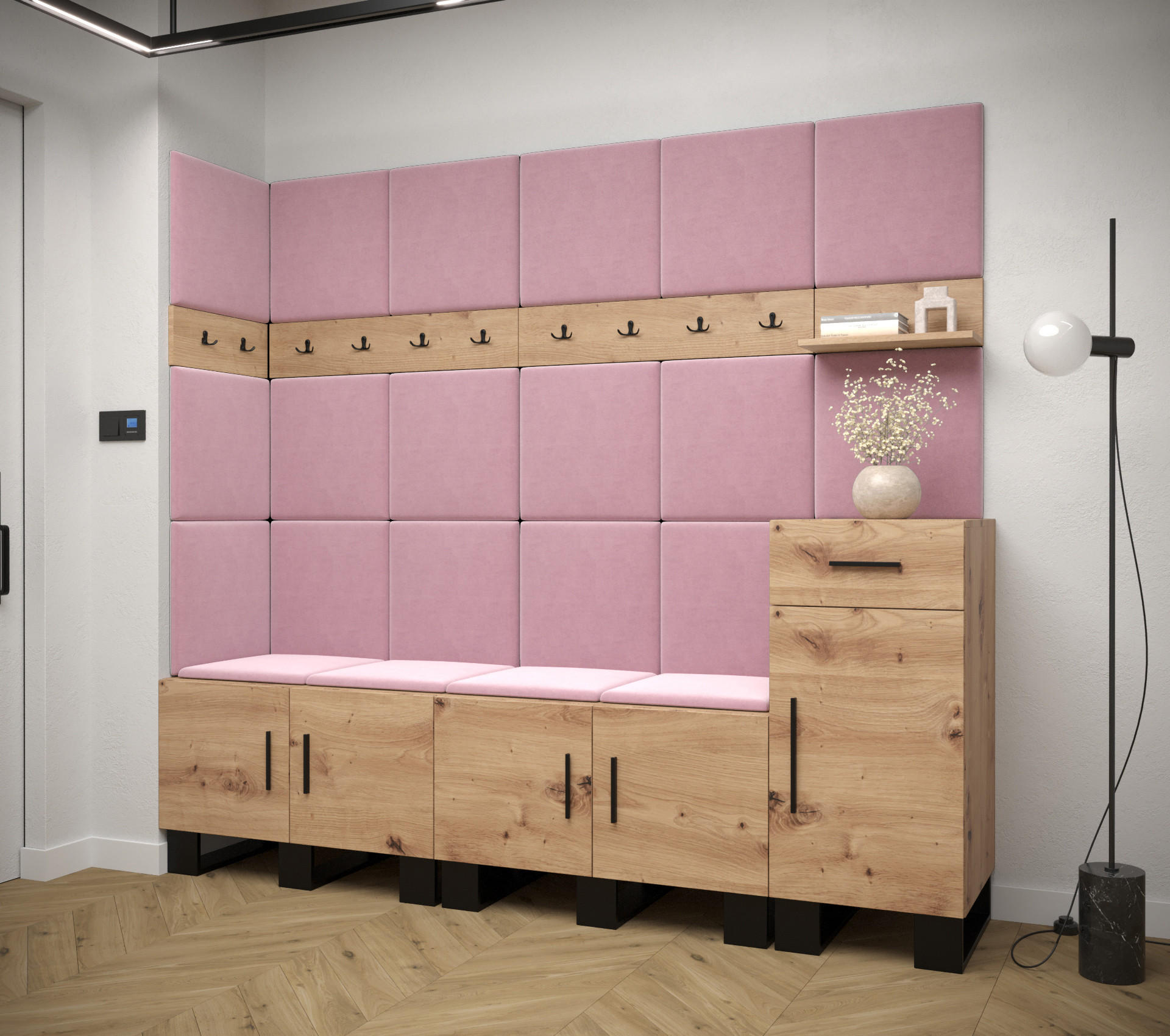 GARDEROBEN-SET 196/210/45,6 - Pink/Schwarz, Holz/Kunststoff (210/196/45.6cm) - Abiks Möbel