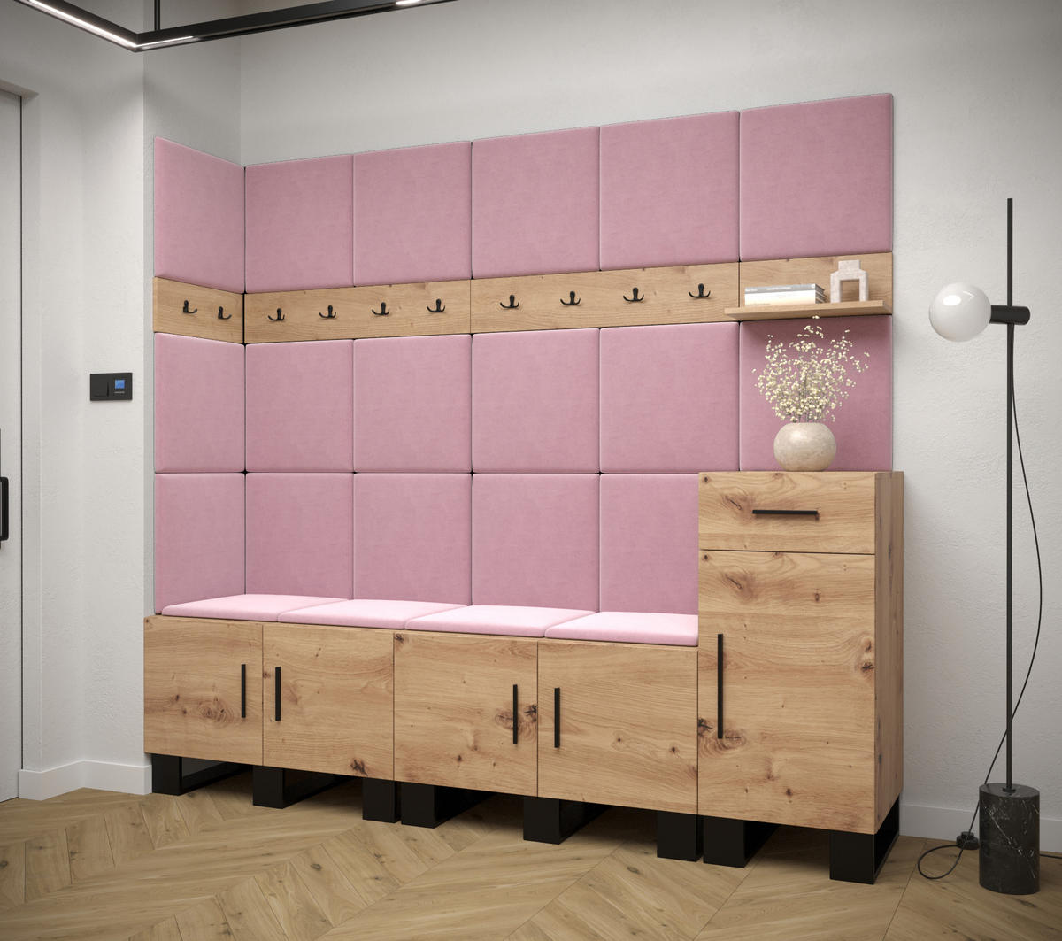 GARDEROBEN-SET 196/210/45,6 - Pink/Schwarz, Holz/Kunststoff (210/196/45.6cm) - Abiks Möbel