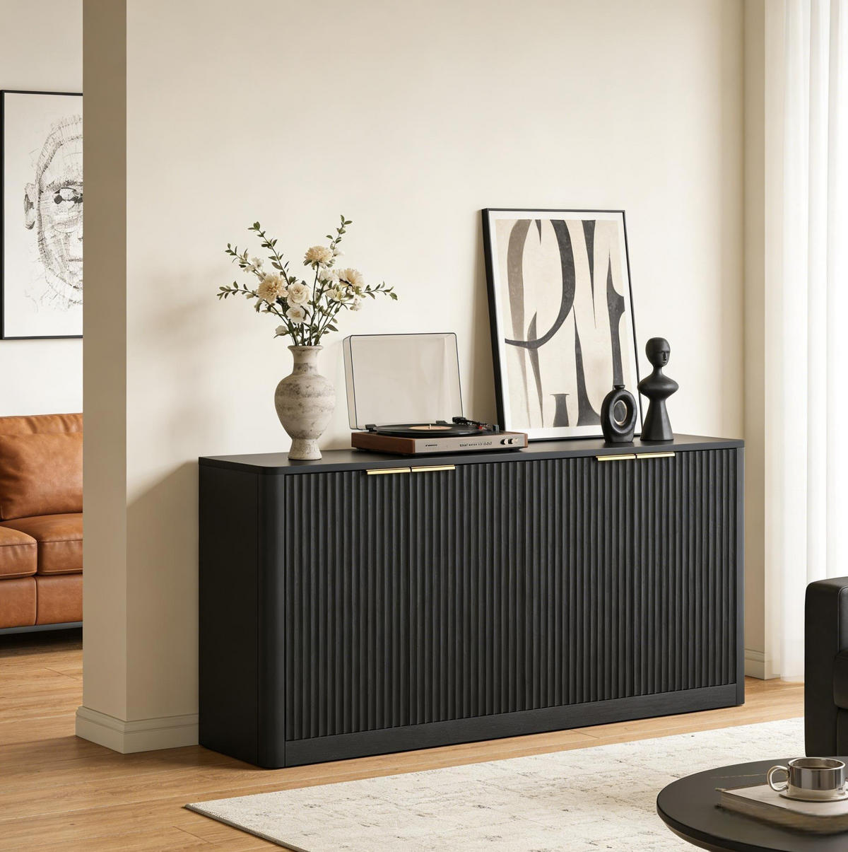 SIDEBOARD 150/40/70.5 cm Schwarz aus MDF mit 4 Türen - Schwarz, Holzwerkstoff (40/70.5/150cm) - OKMYHOME
