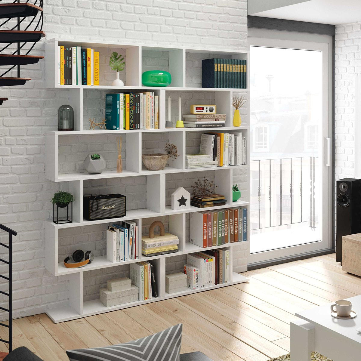 BÜCHERREGAL mit 6 Ebenen H192 cm - Athena - Weiß, Holzwerkstoff (24/192/80cm) - Calicosy