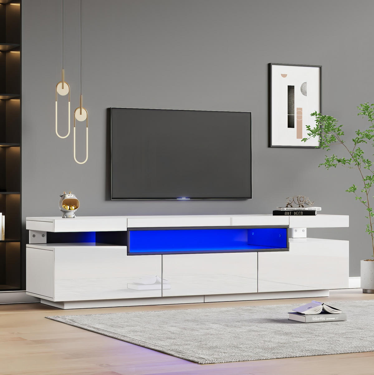 TV-LOWBOARD aus Spanplatte 160x39x42 cm Weiß mit LED-Beleuchtung und 3 Schubladen - Weiß, Holzwerkstoff (160/42/39cm) - IVMEU