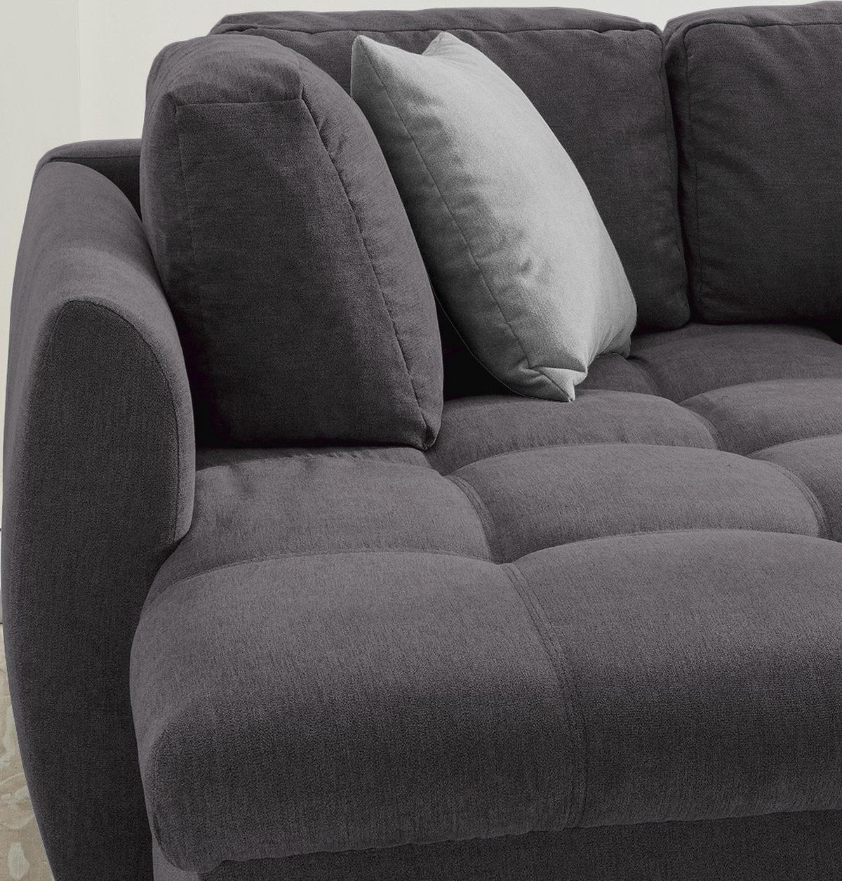ECKSOFA mit Schlaffunktion, Wellenunterfederung, Ottomane links B250/T190/H84 cm, Liegefl. 179x190 cm, Mikrofaser Anthrazit / 17008 - Chromfarben/Anthrazit, Textil/Metall (250/190cm) - luma-home