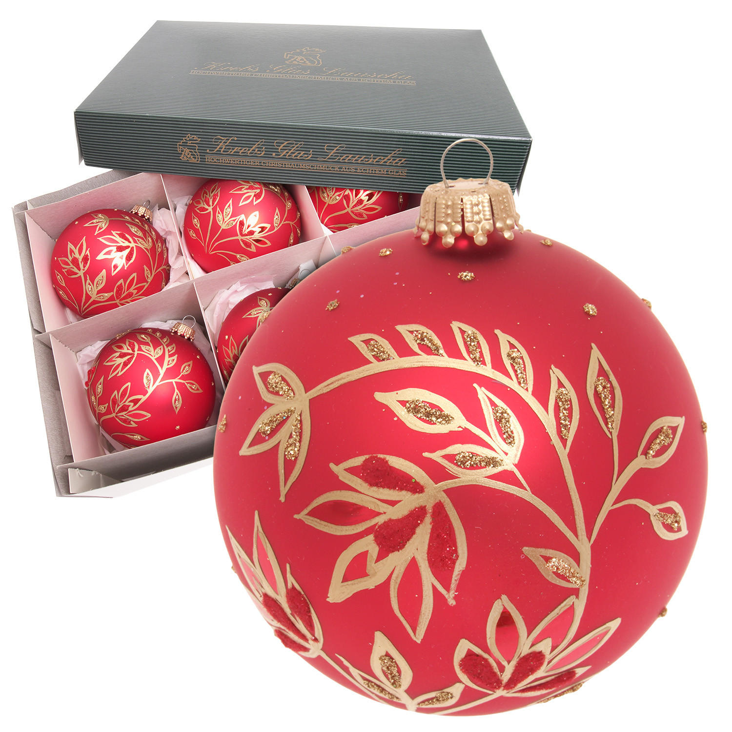 Krebs Glas Lauscha Christbaumkugeln Rot 8x8x8 cm