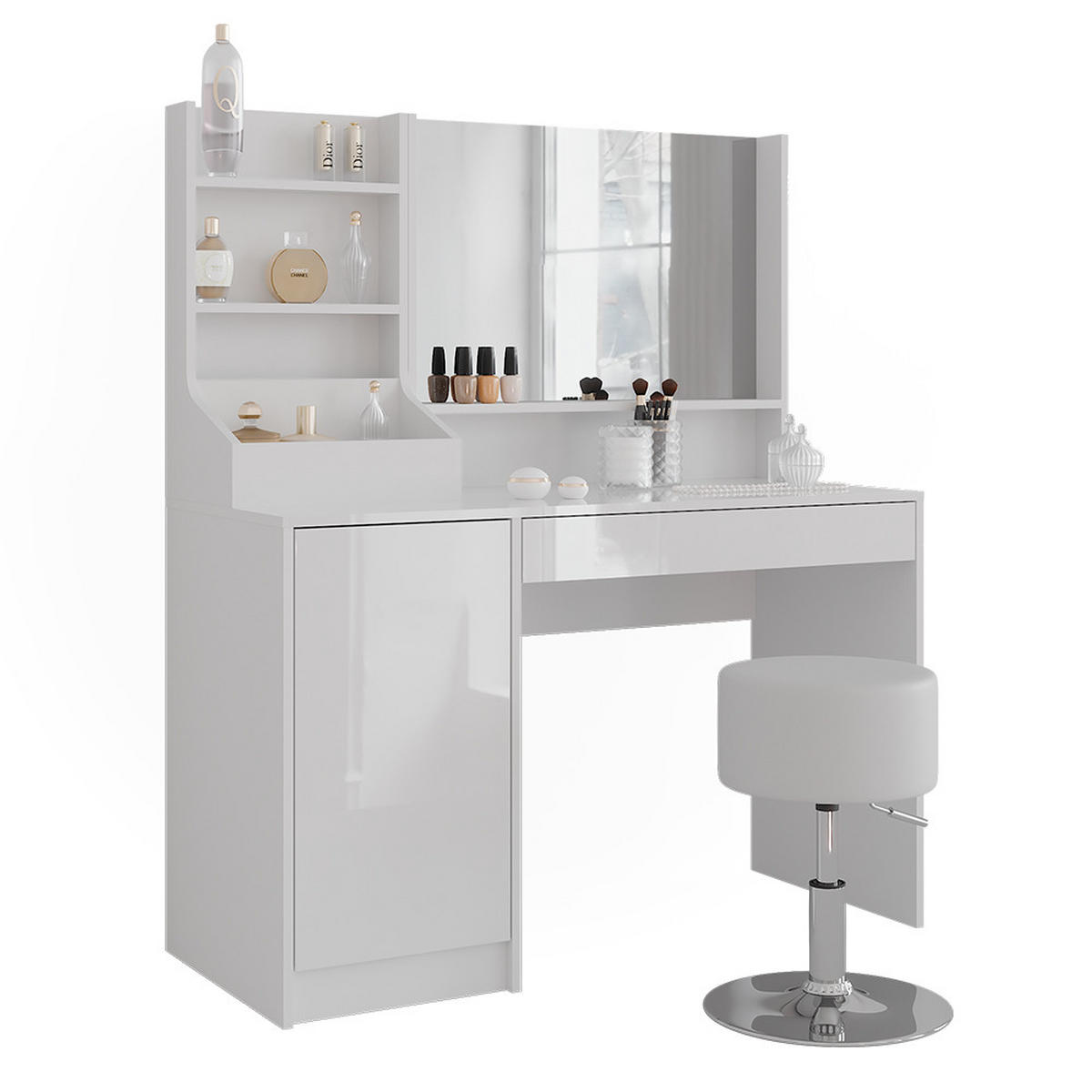 SCHMINKTISCH Sherry Weiß/Weiß Hochglanz 119.8 cm 4 Teile - Weiß Hochglanz, Holzwerkstoff (119.8/76/50.1cm) - Vicco