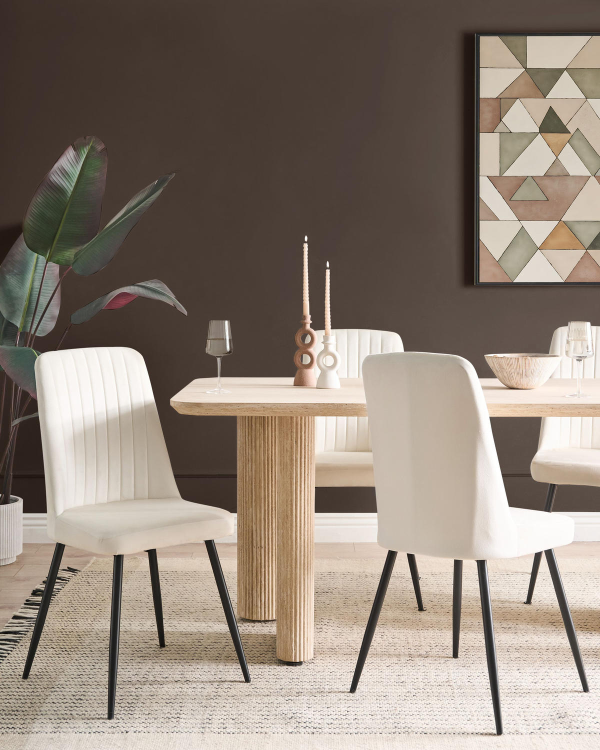 ESSZIMMERSTUHL 4er-Set Cremeweiß Kirby - Schwarz/Weiß, Textil (47/91/49cm) - Beliani