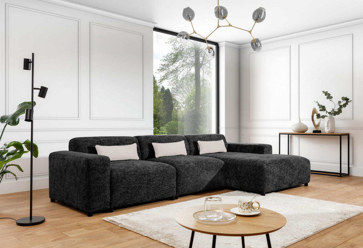 ECKSOFA L Form Jughlio Schwarz 331/165/75 cm Rechts mit Schlaffunktion - Schwarz, Kunststoff/Textil (331/165cm) - AX Living