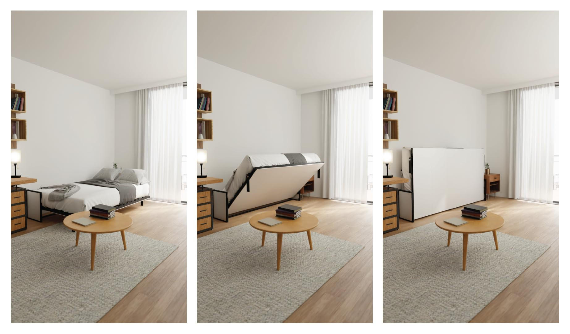 SCHRANKBETT Morphy Studio Modulares SizeFlex- und TypeFlex-System - 135x190, Horizontal - Schwarz, Metall (190/135cm) - WallBedKing