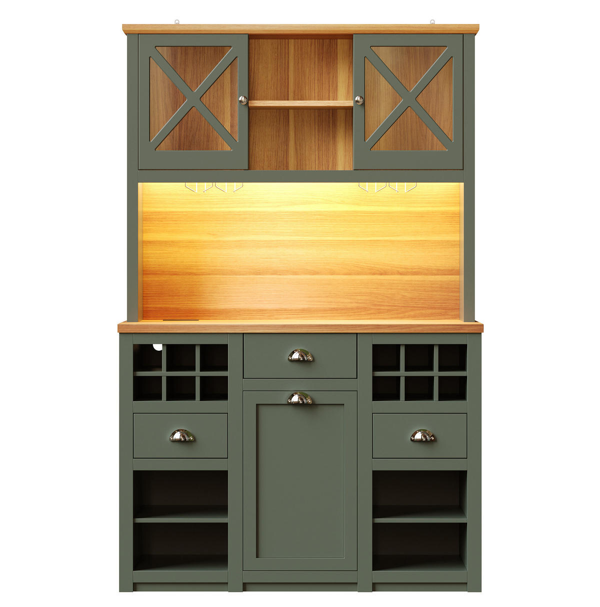 BUFFET 120/45/188 cm antikgrün aus MDF und Glas mit LED - Dunkelgrün, Holzwerkstoff (120/188/45cm) - OKWISH