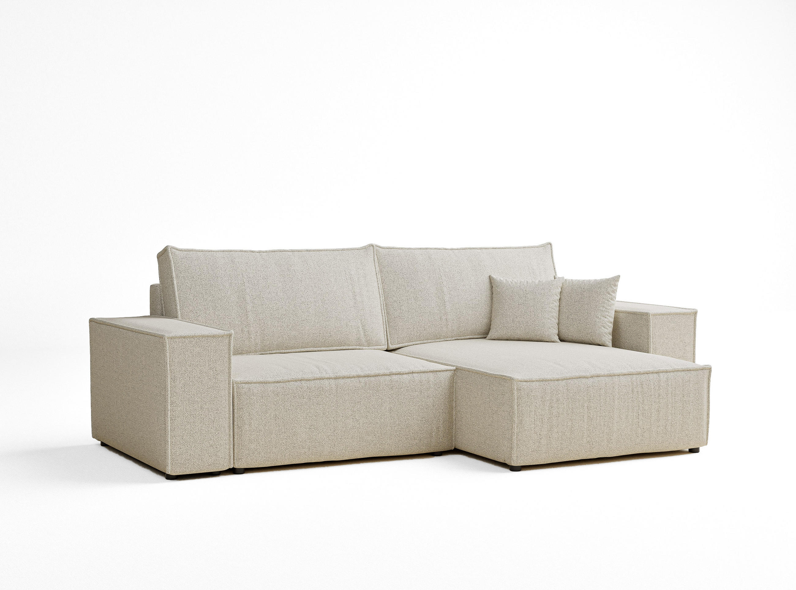 ECKSOFA MIT SCHLAFFUNKTION Zaya Creme Webstoff - Creme/Schwarz, Holz/Holzwerkstoff (255/148cm) - Maison de Reve