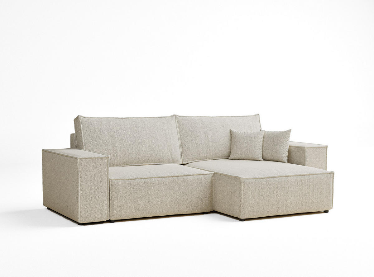 ECKSOFA MIT SCHLAFFUNKTION Zaya Creme Webstoff - Creme/Schwarz, Holz/Holzwerkstoff (255/148cm) - Maison de Reve